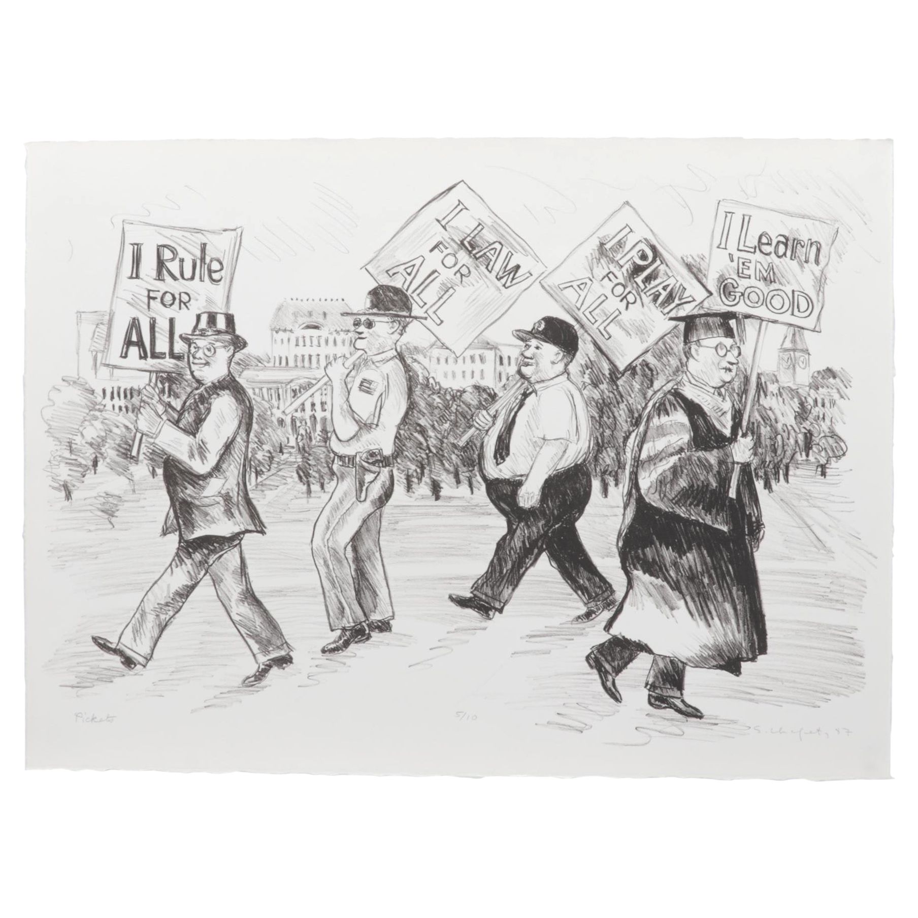 Sidney Chafetz Lithograph "Pickets," 1987