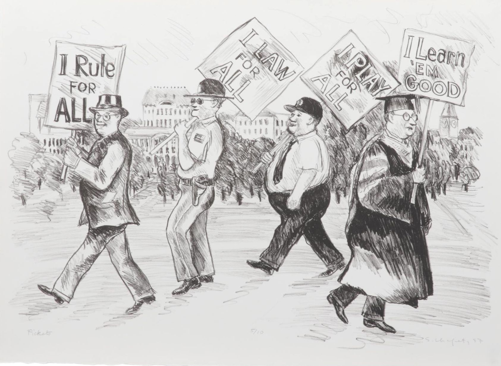 Sidney Chafetz Lithograph "Pickets," 1987