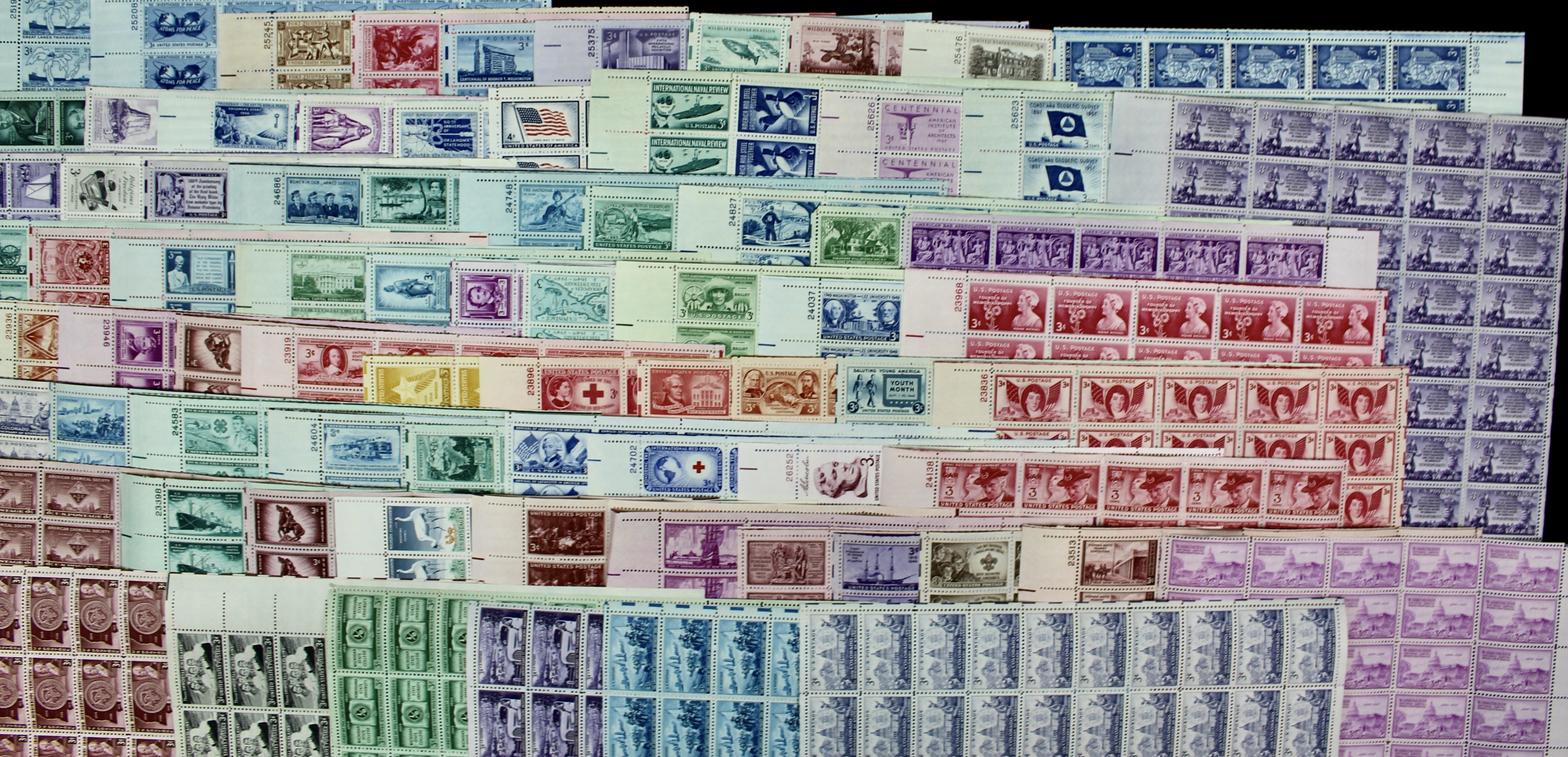 Seventy-Five Different 3-Cent Postage Stamp Sheets, 1940s and 1950s