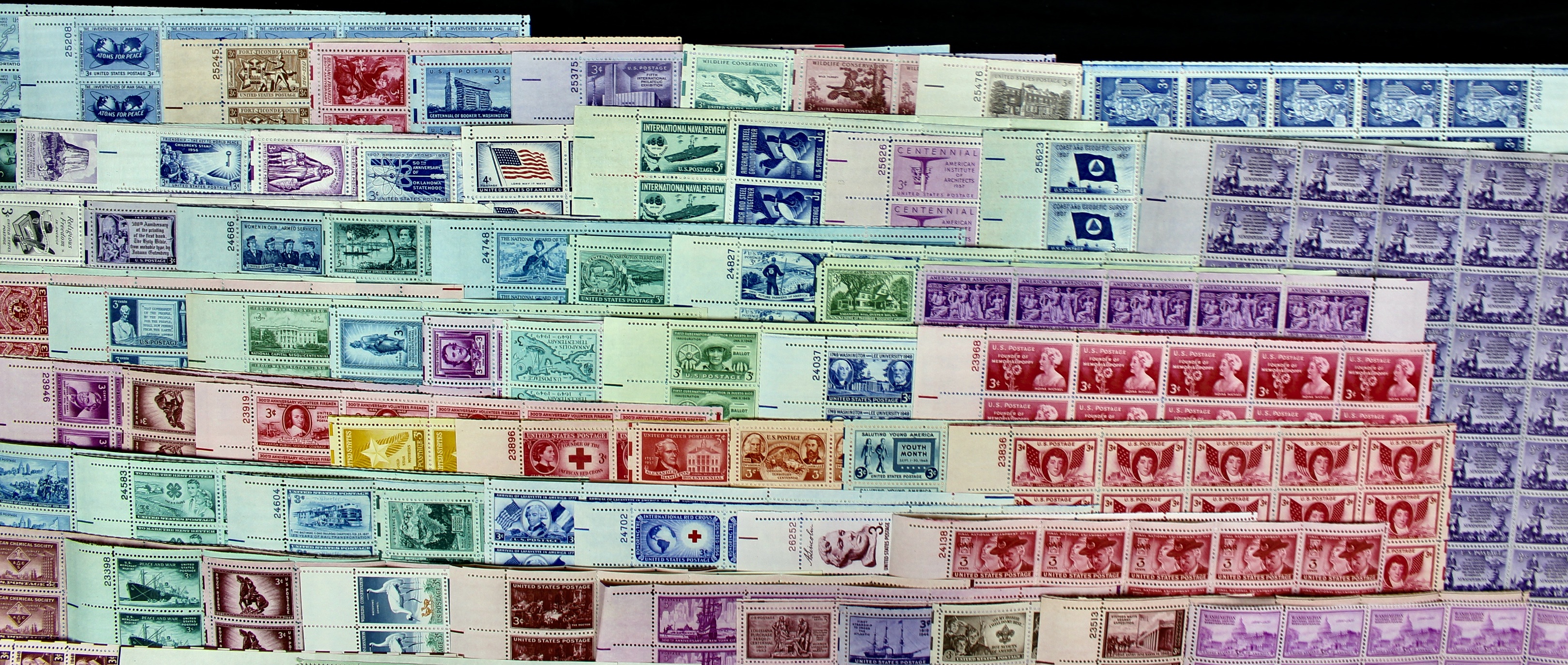 Seventy-Five Different 3-Cent Postage Stamp Sheets, 1940s and 1950s