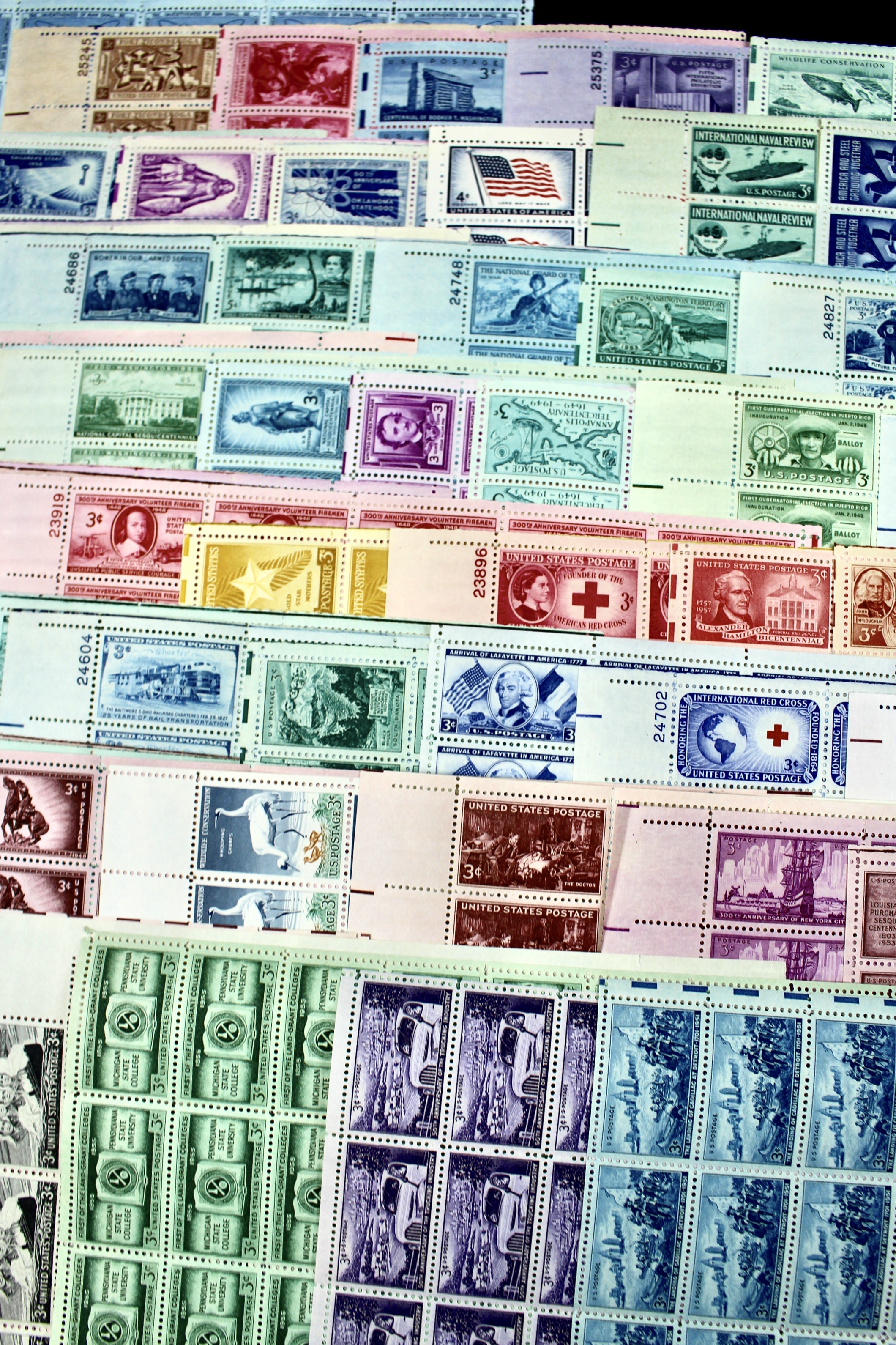 Seventy-Five Different 3-Cent Postage Stamp Sheets, 1940s and 1950s