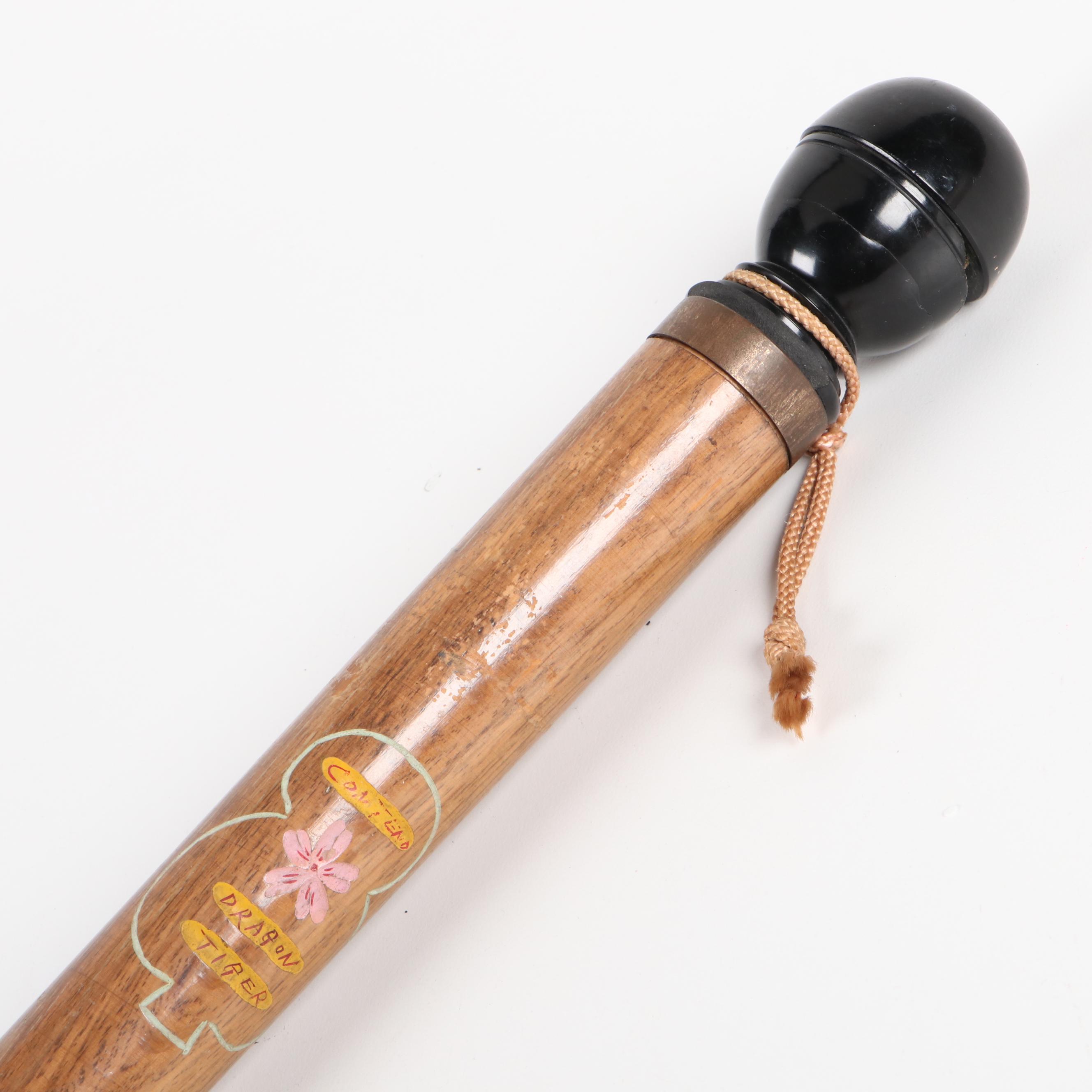 Korean Paint Decorated Walking Stick with Concealed Pool Cue