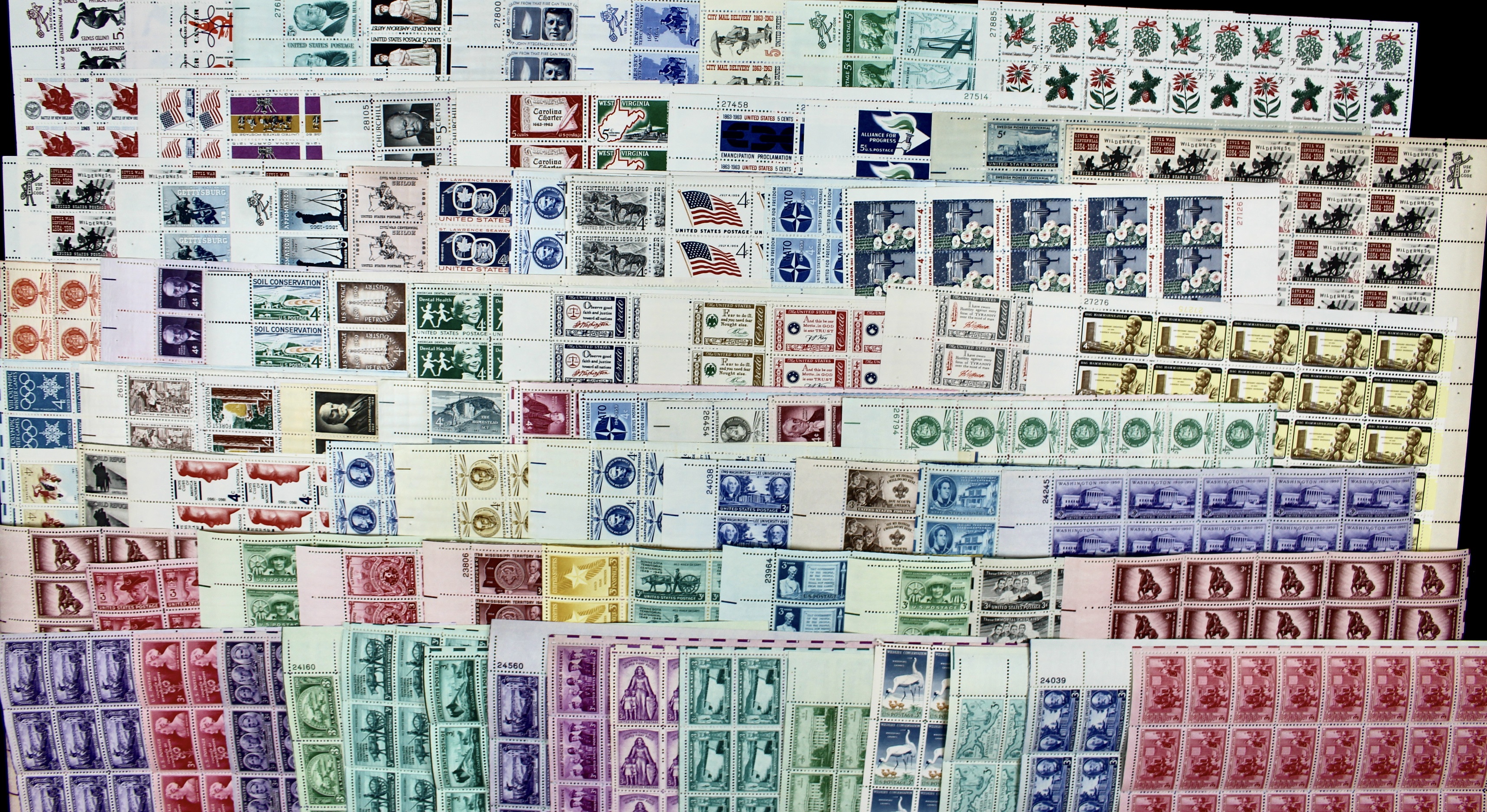3-Cent, 4-Cent and 5-Cent Postage Stamp Sheets, 1940s to 1960s