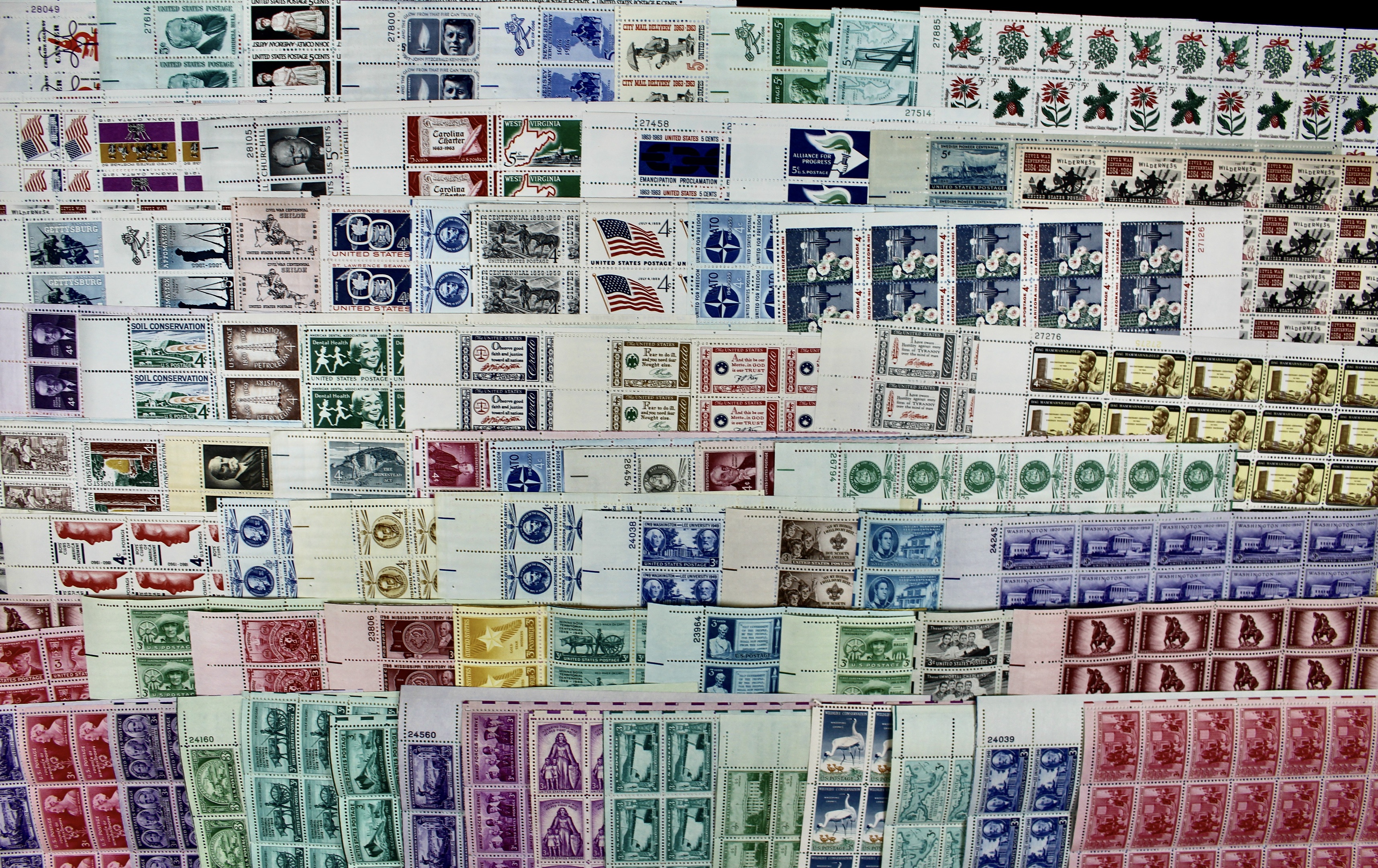 3-Cent, 4-Cent and 5-Cent Postage Stamp Sheets, 1940s to 1960s