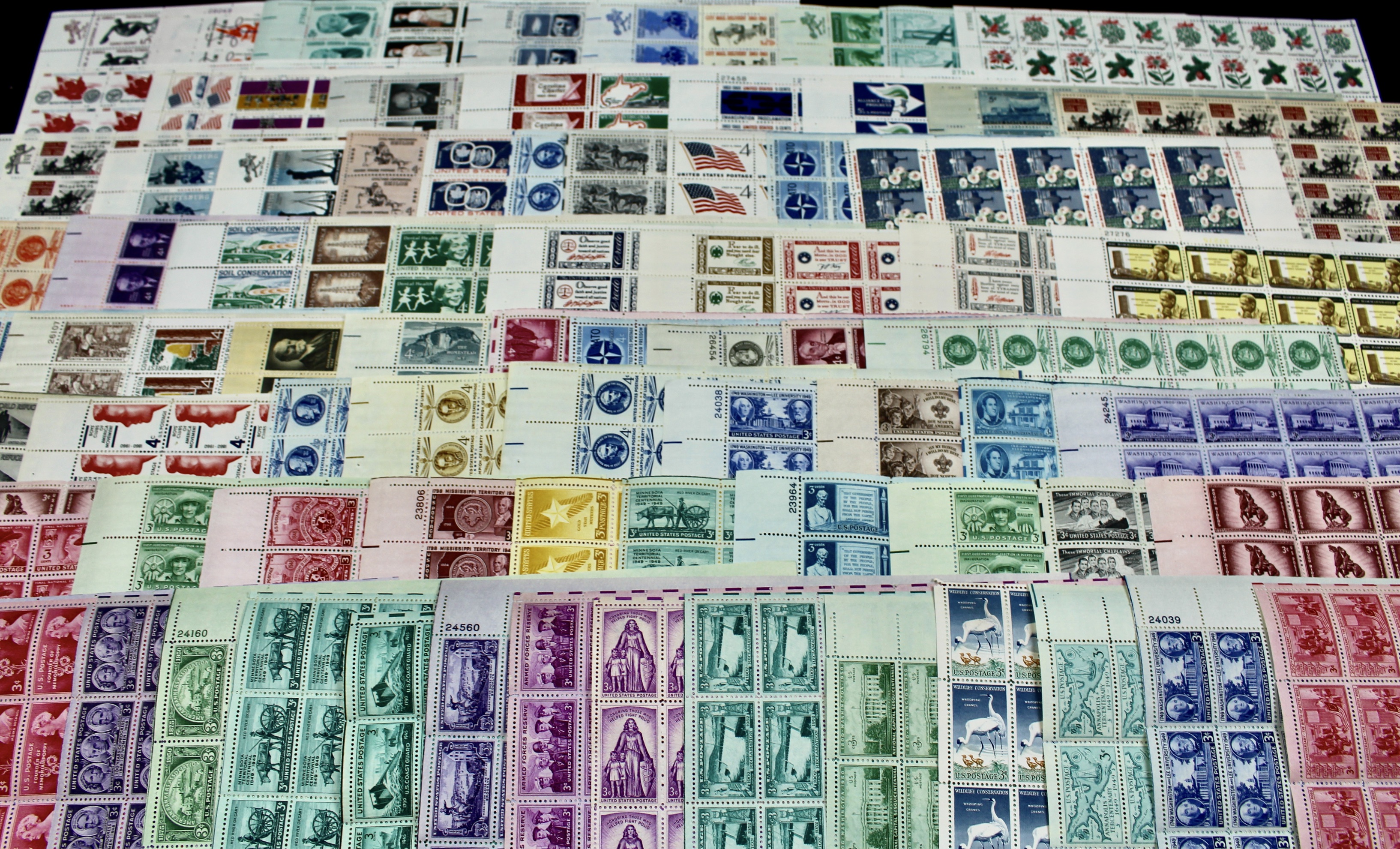 3-Cent, 4-Cent and 5-Cent Postage Stamp Sheets, 1940s to 1960s