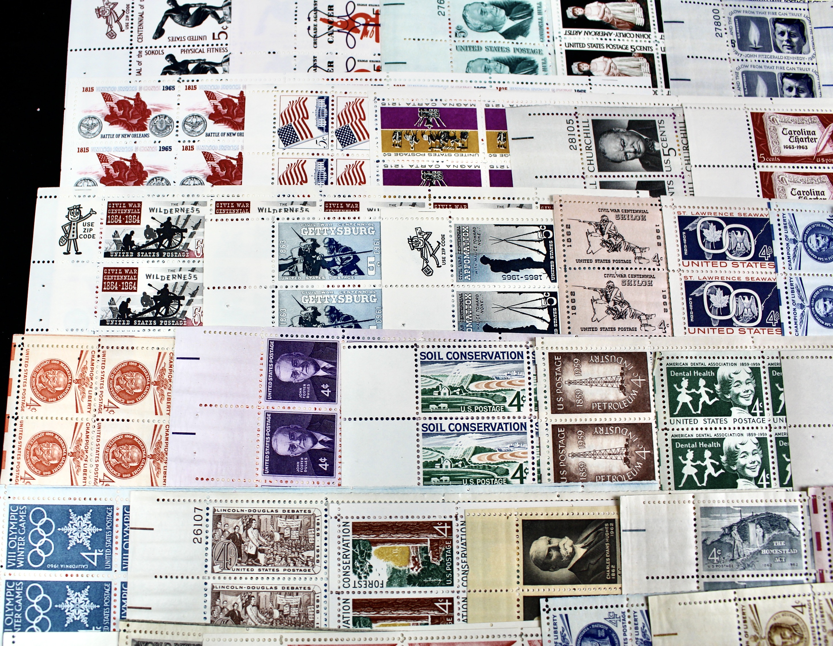 3-Cent, 4-Cent and 5-Cent Postage Stamp Sheets, 1940s to 1960s