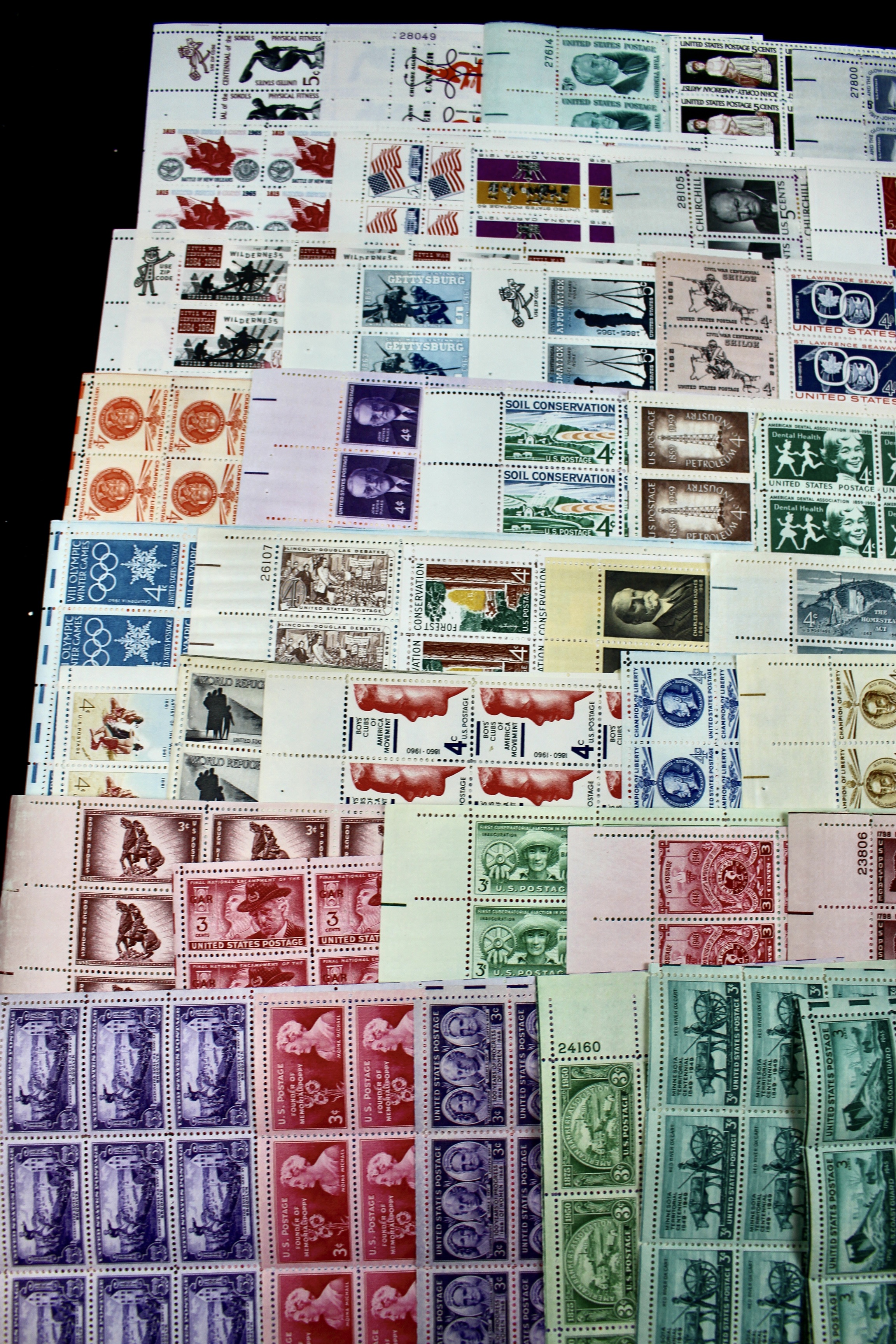 3-Cent, 4-Cent and 5-Cent Postage Stamp Sheets, 1940s to 1960s