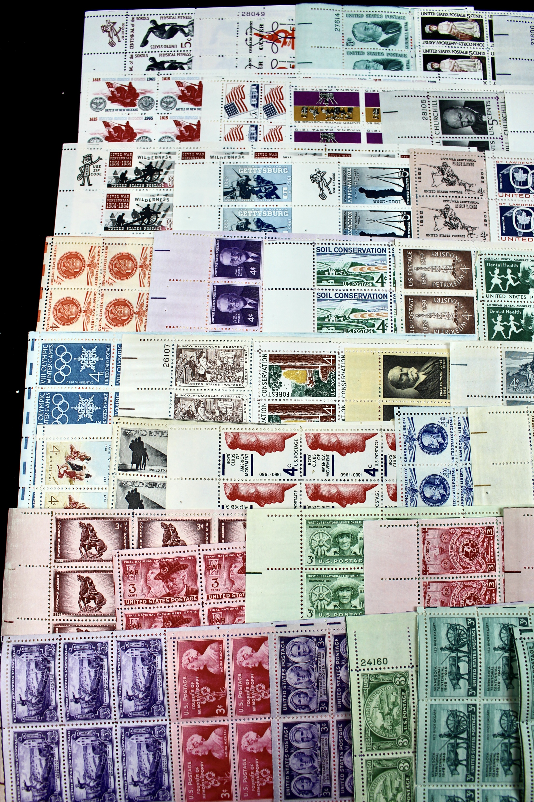 3-Cent, 4-Cent and 5-Cent Postage Stamp Sheets, 1940s to 1960s