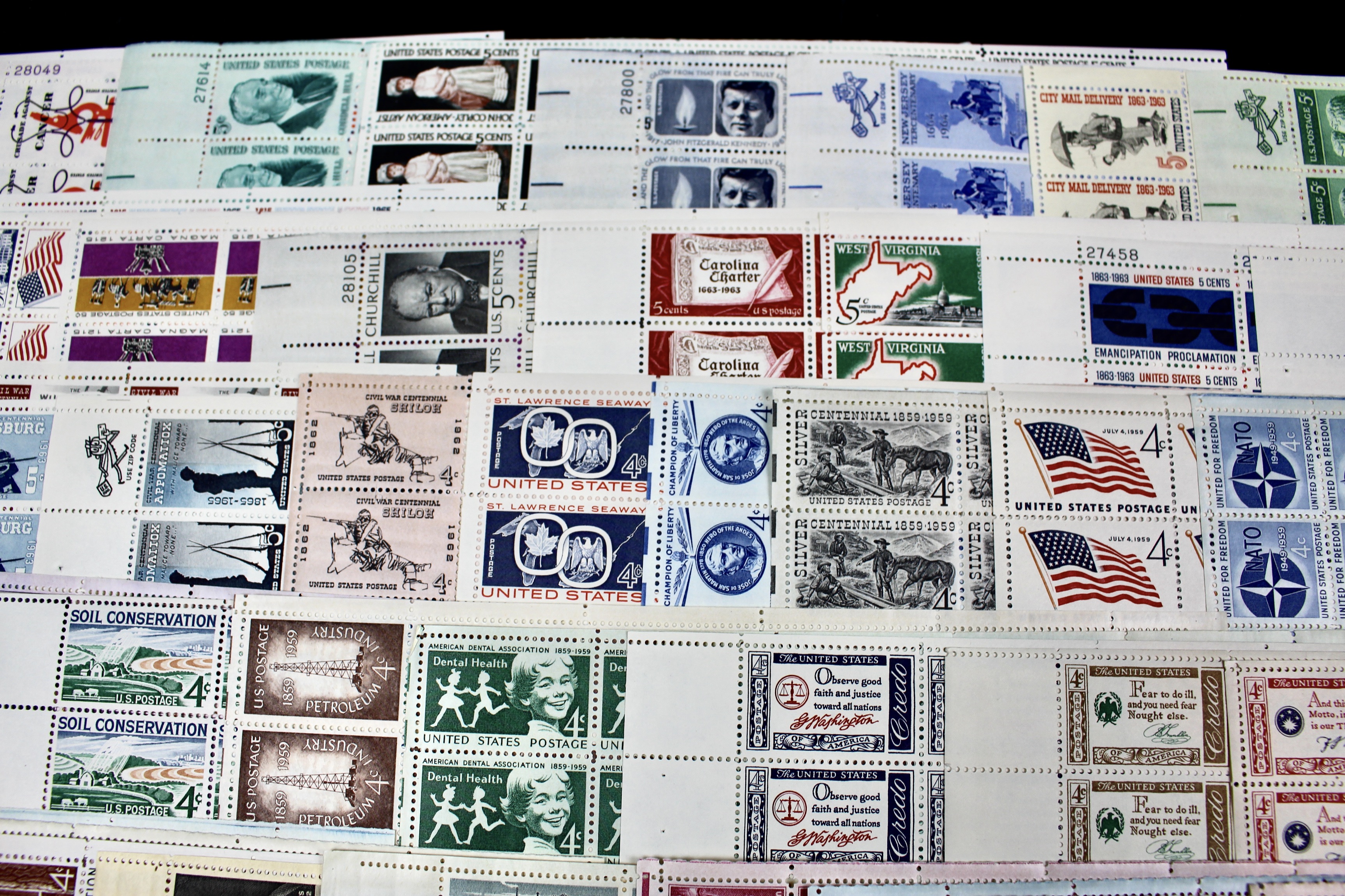3-Cent, 4-Cent and 5-Cent Postage Stamp Sheets, 1940s to 1960s