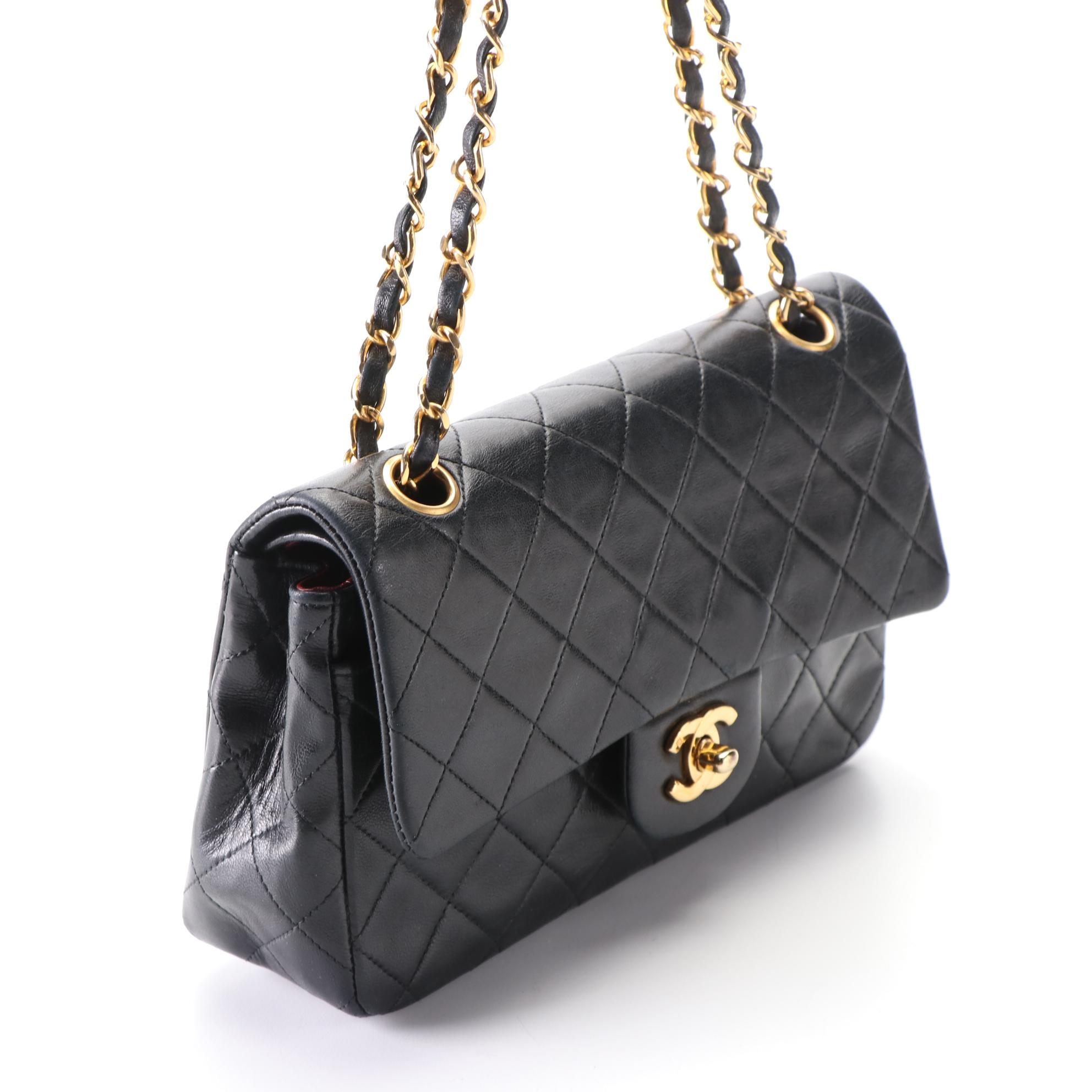 Chanel CC Small Double Flap Shoulder Bag in Black Quilted Lambskin Leather