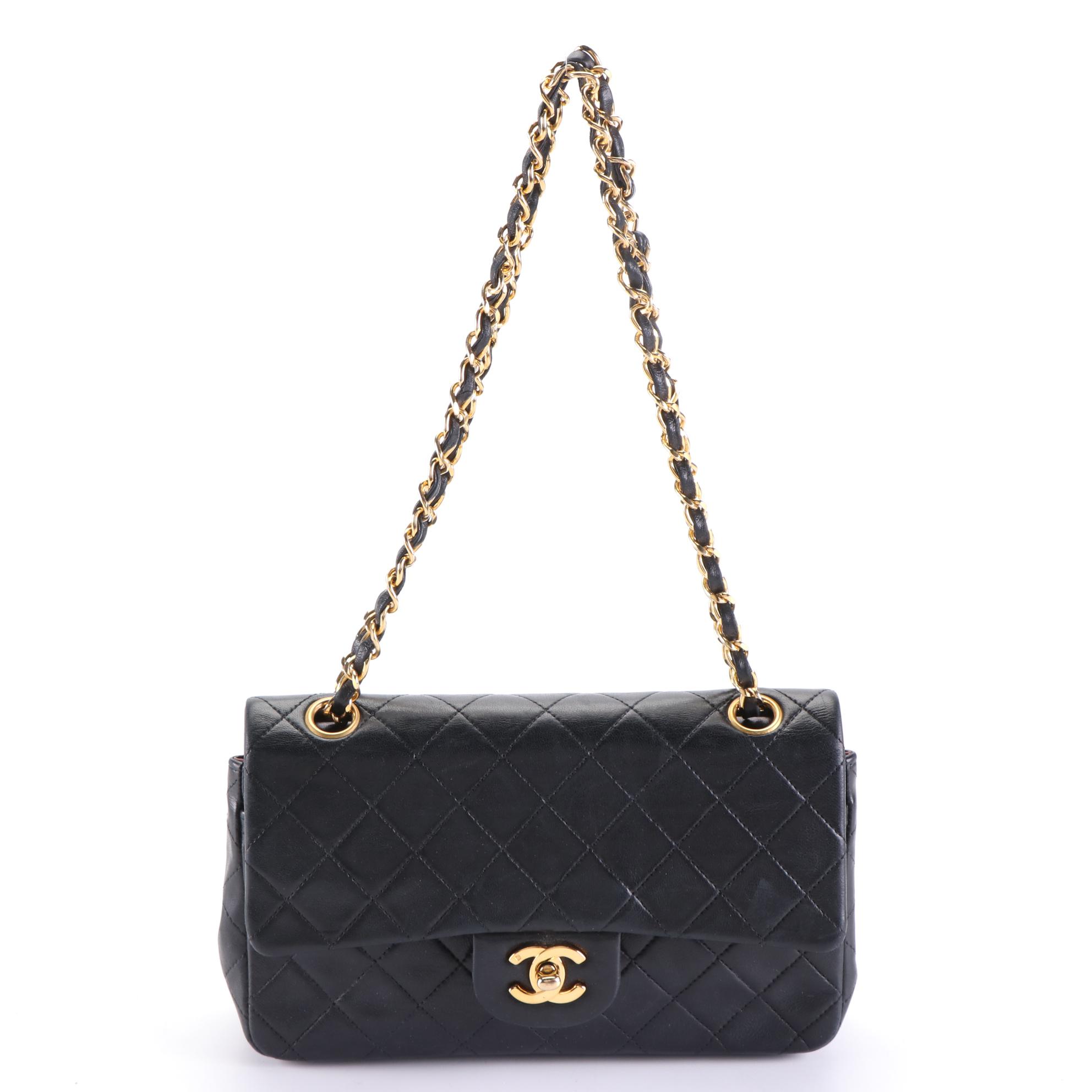 Chanel CC Small Double Flap Shoulder Bag in Black Quilted Lambskin Leather