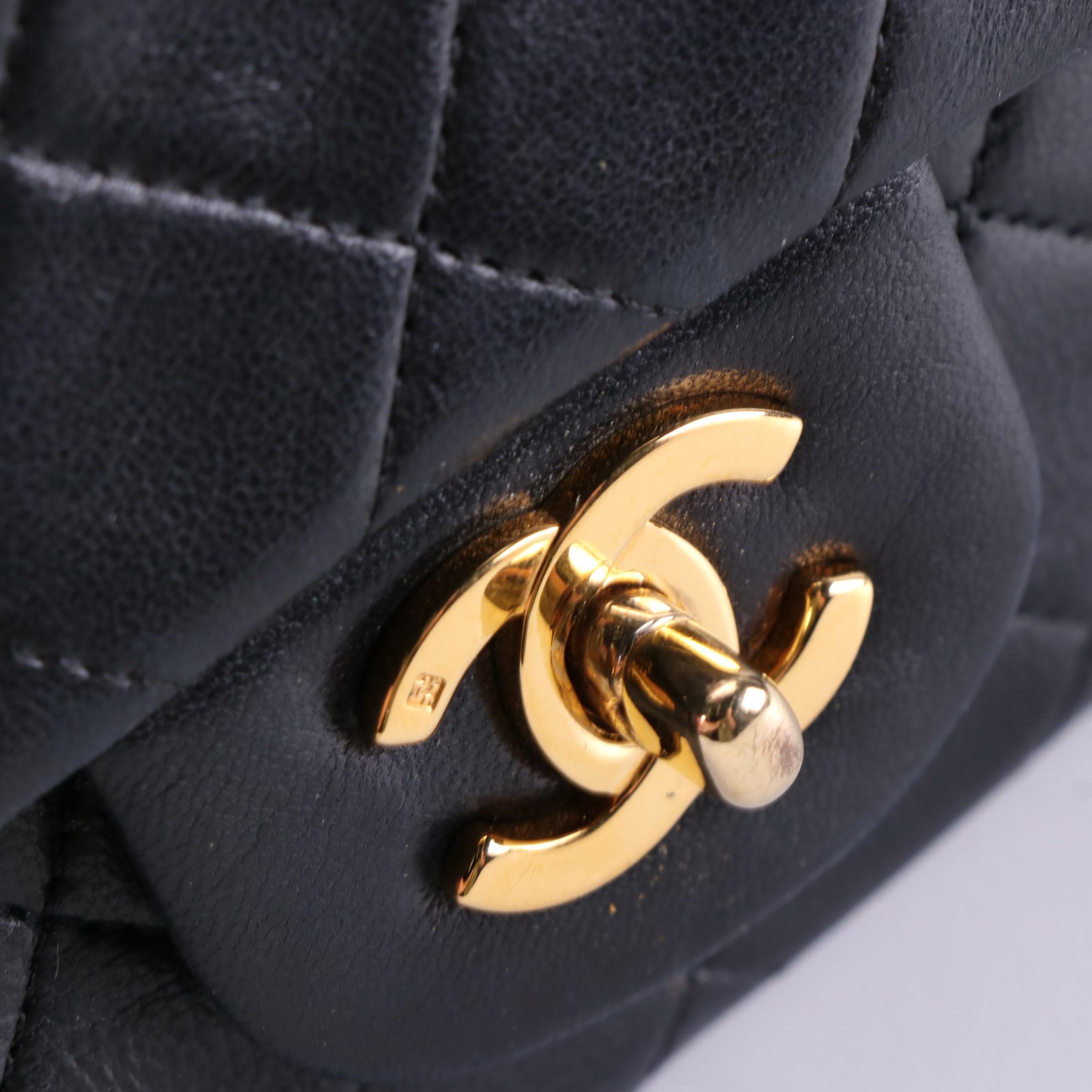 Chanel CC Small Double Flap Shoulder Bag in Black Quilted Lambskin Leather