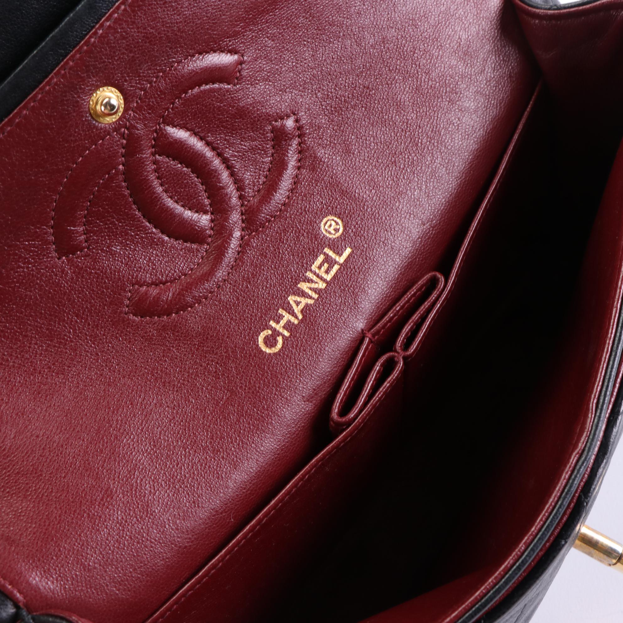 Chanel CC Small Double Flap Shoulder Bag in Black Quilted Lambskin Leather