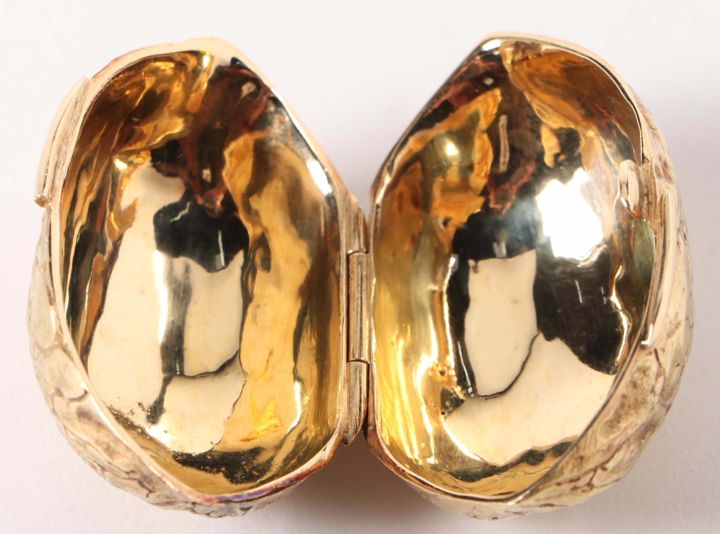 18K Gold Hinged Walnut Pill Box