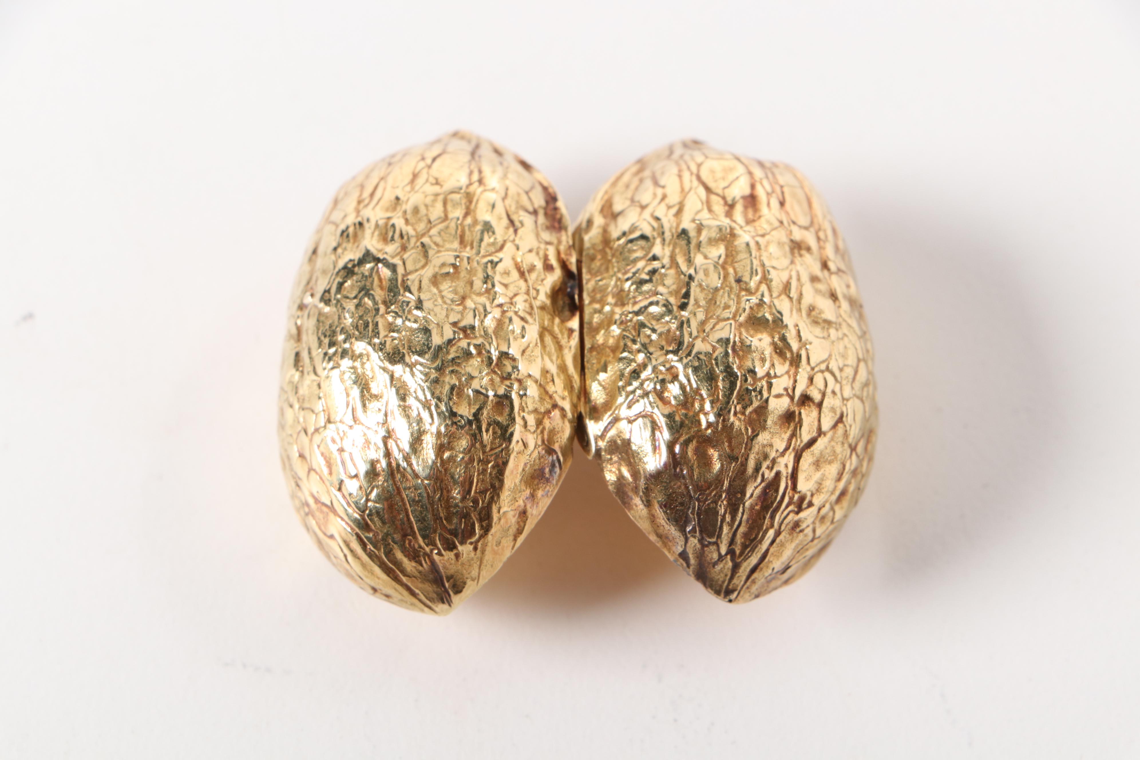 18K Gold Hinged Walnut Pill Box