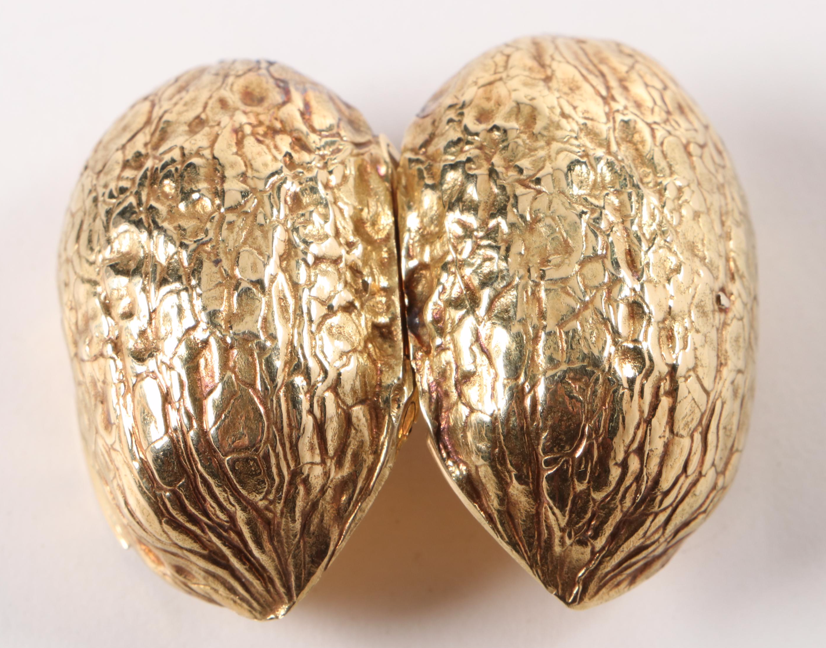 18K Gold Hinged Walnut Pill Box