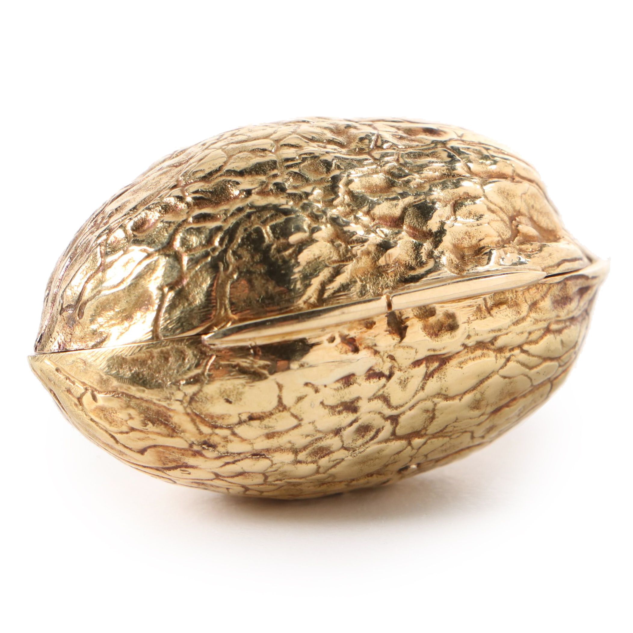 18K Gold Hinged Walnut Pill Box