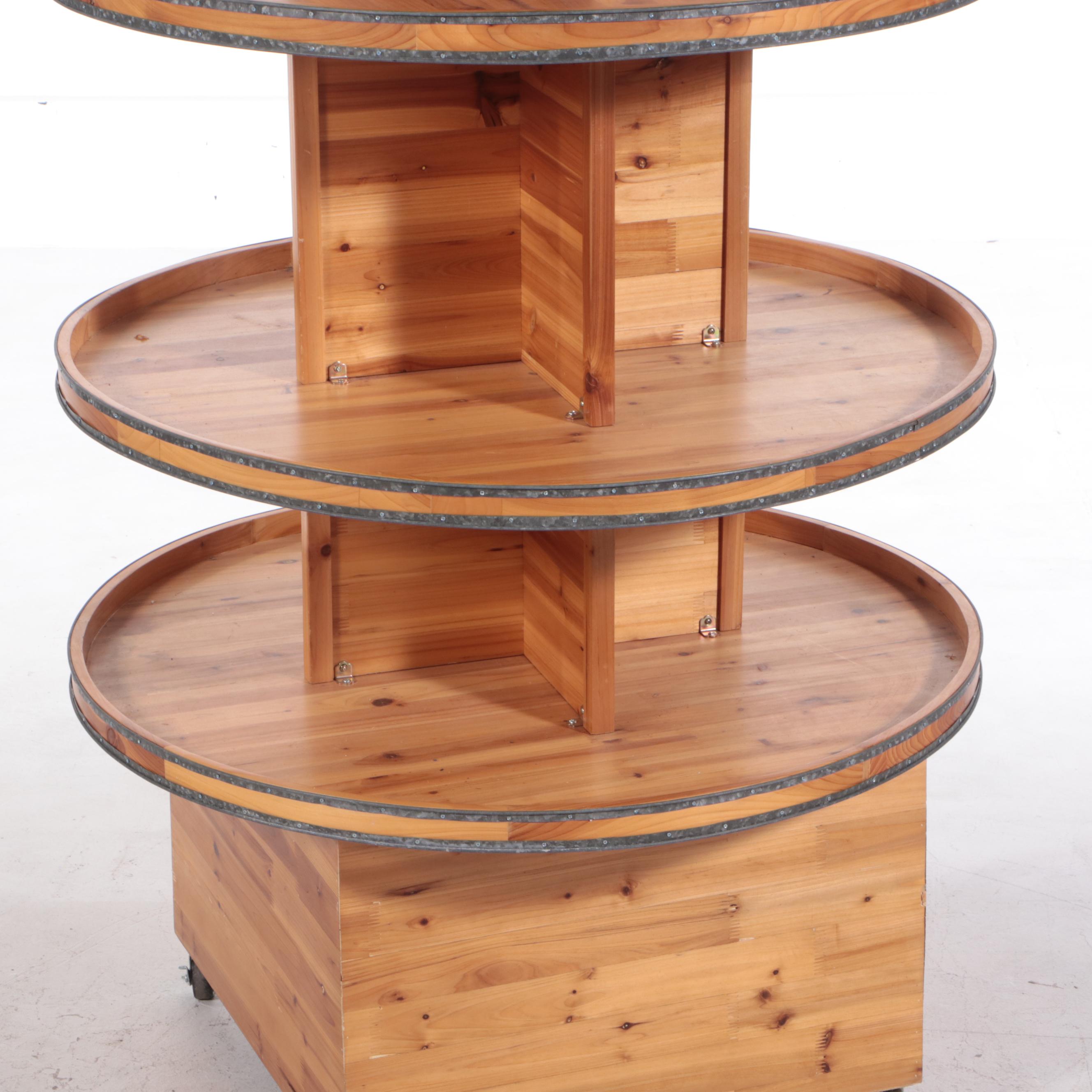 Galvanized Metal-Mounted Pine Four-Tier Display Tower