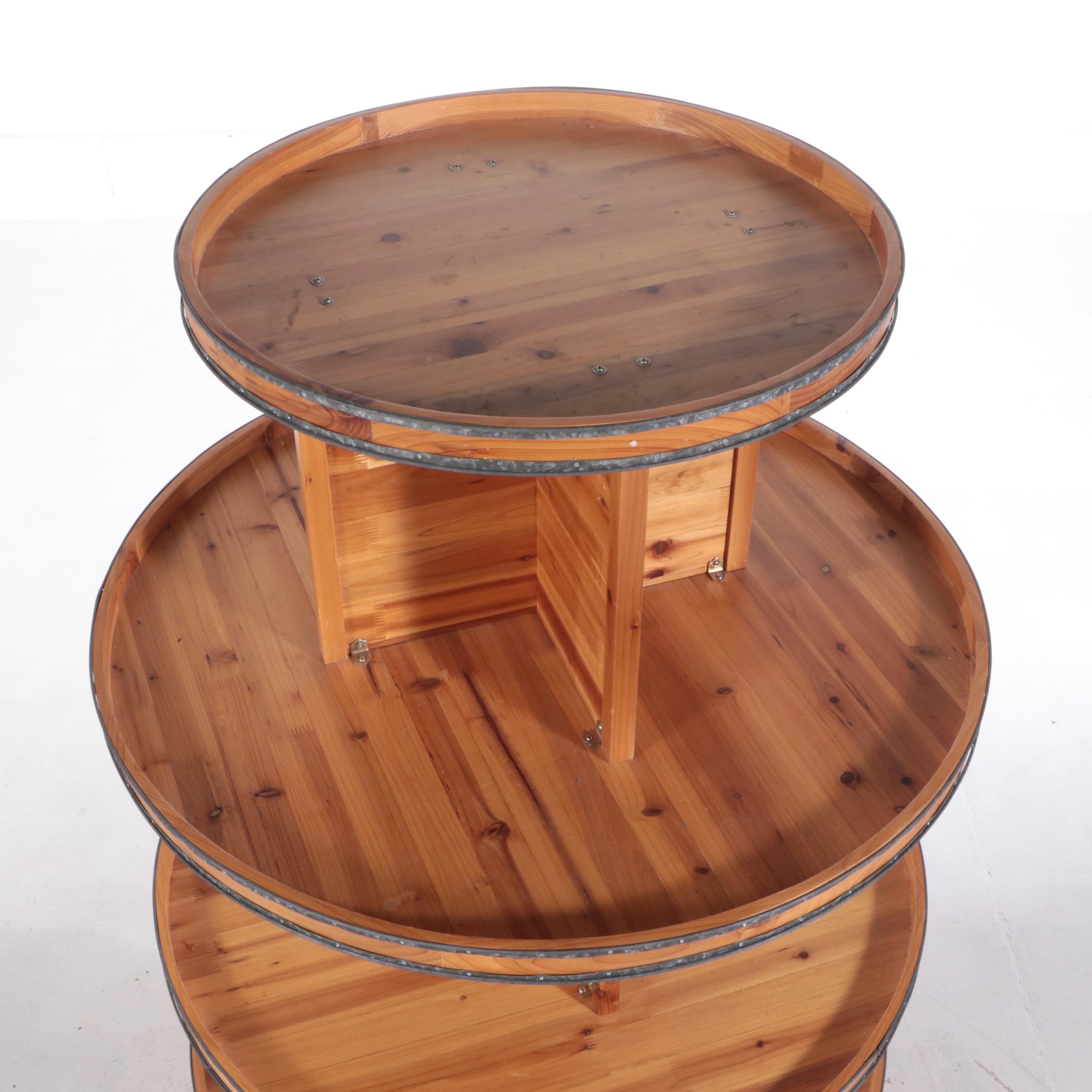 Galvanized Metal-Mounted Pine Four-Tier Display Tower