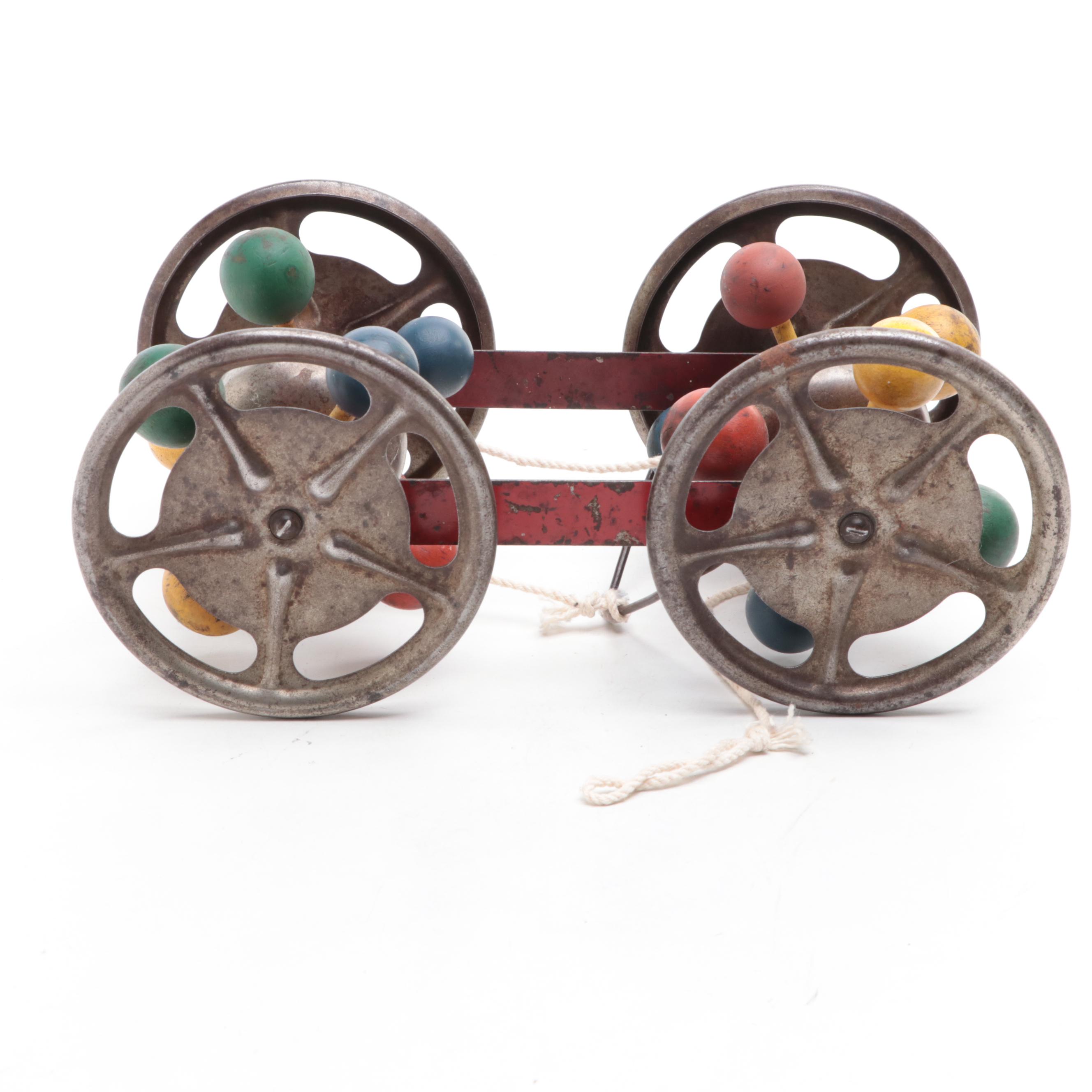 Metal and Wood Noise Maker Pull Toy, Early to Mid-20th Century