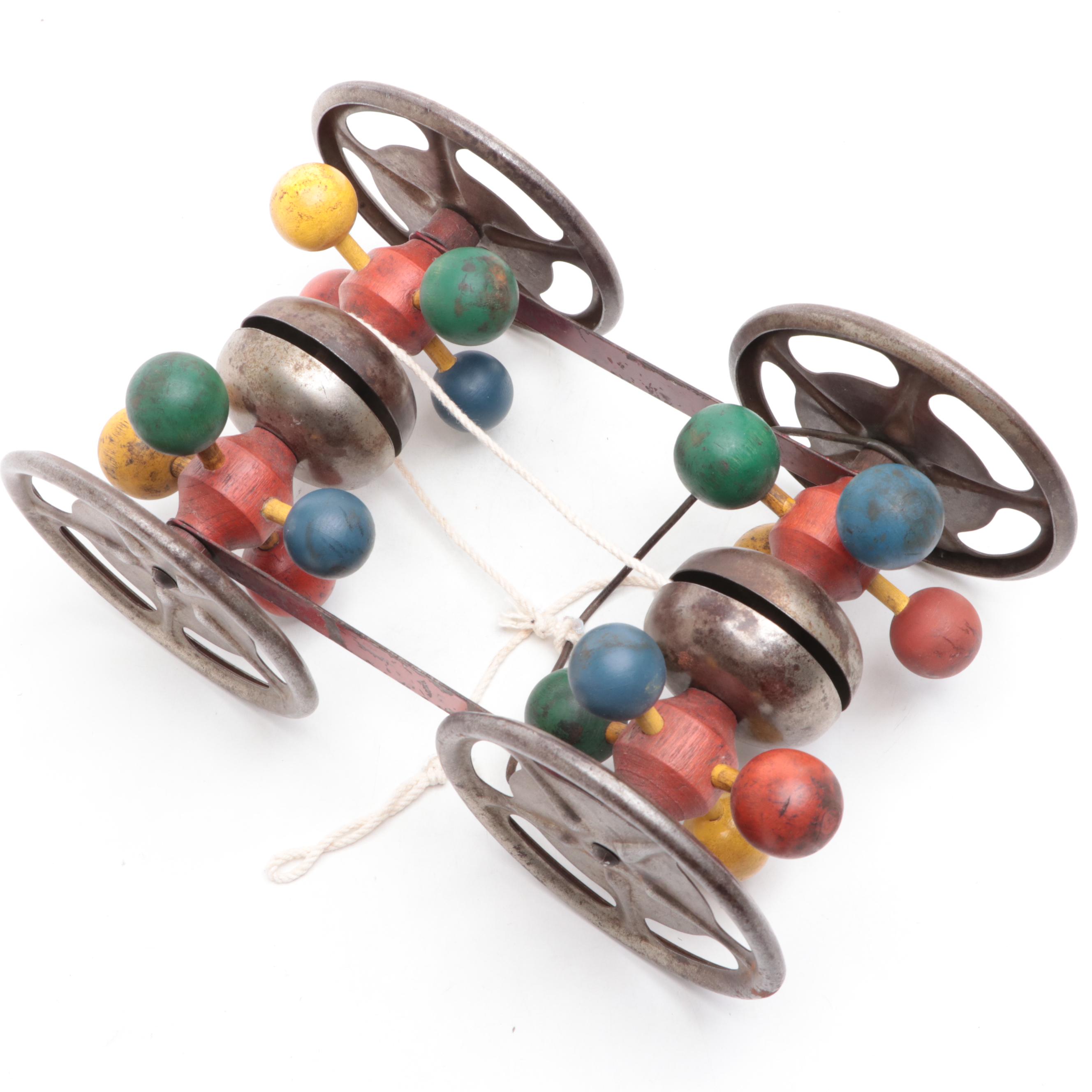 Metal and Wood Noise Maker Pull Toy, Early to Mid-20th Century