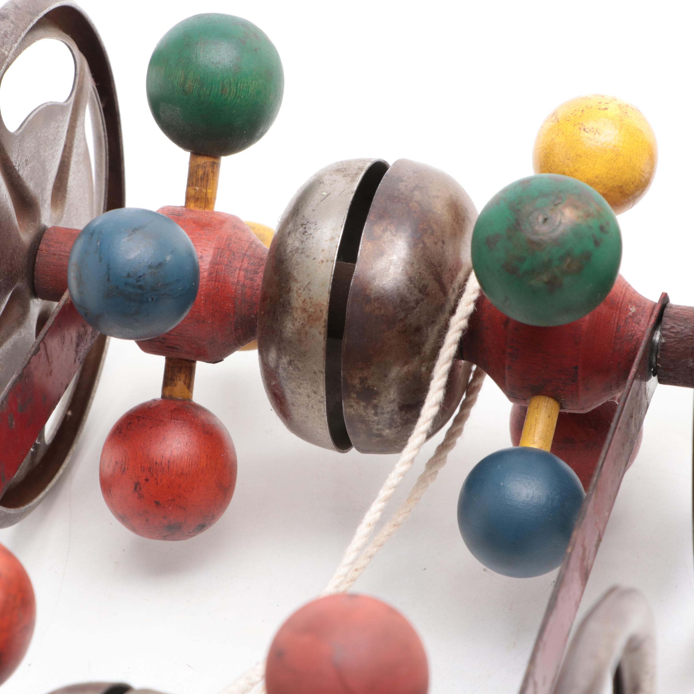 Metal and Wood Noise Maker Pull Toy, Early to Mid-20th Century