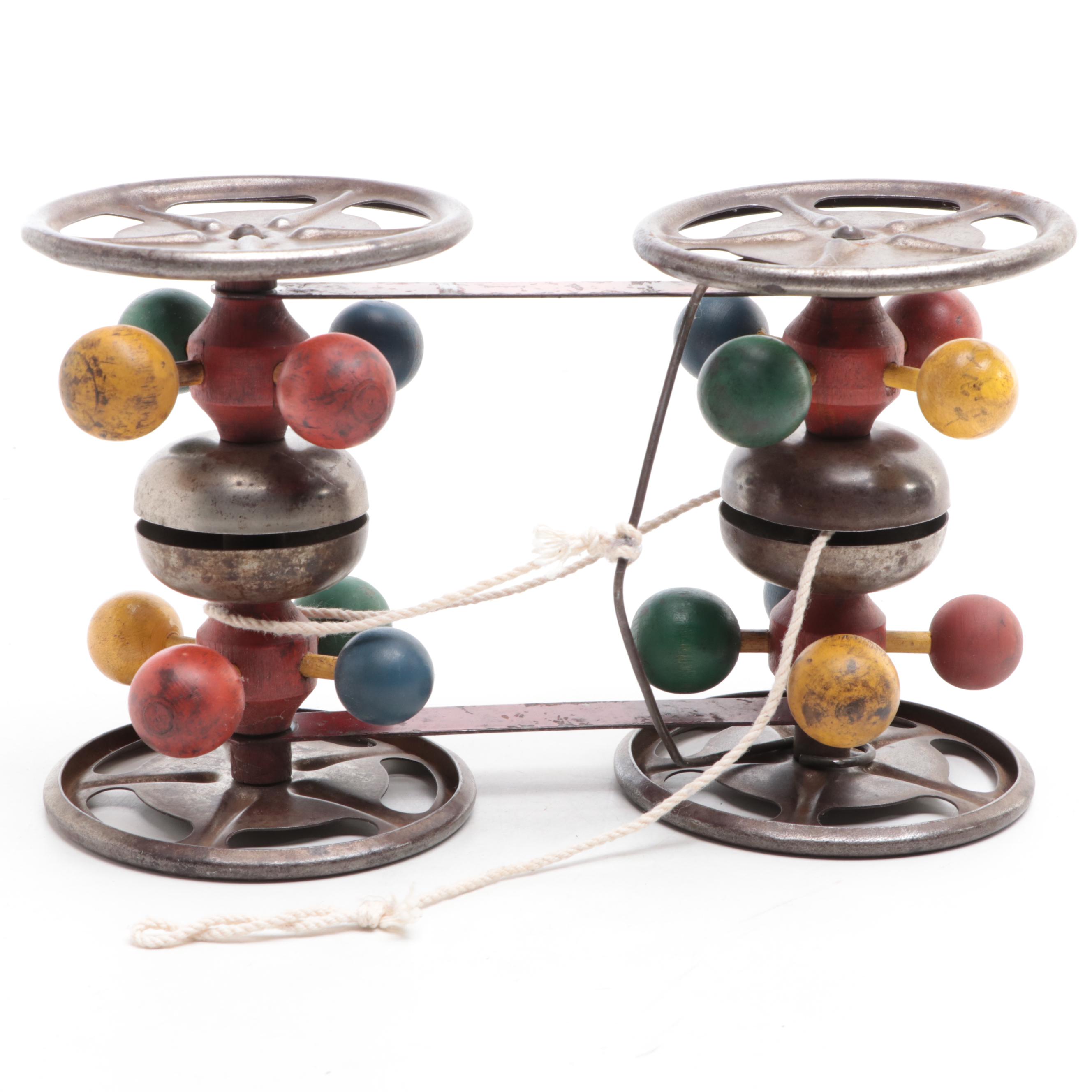 Metal and Wood Noise Maker Pull Toy, Early to Mid-20th Century