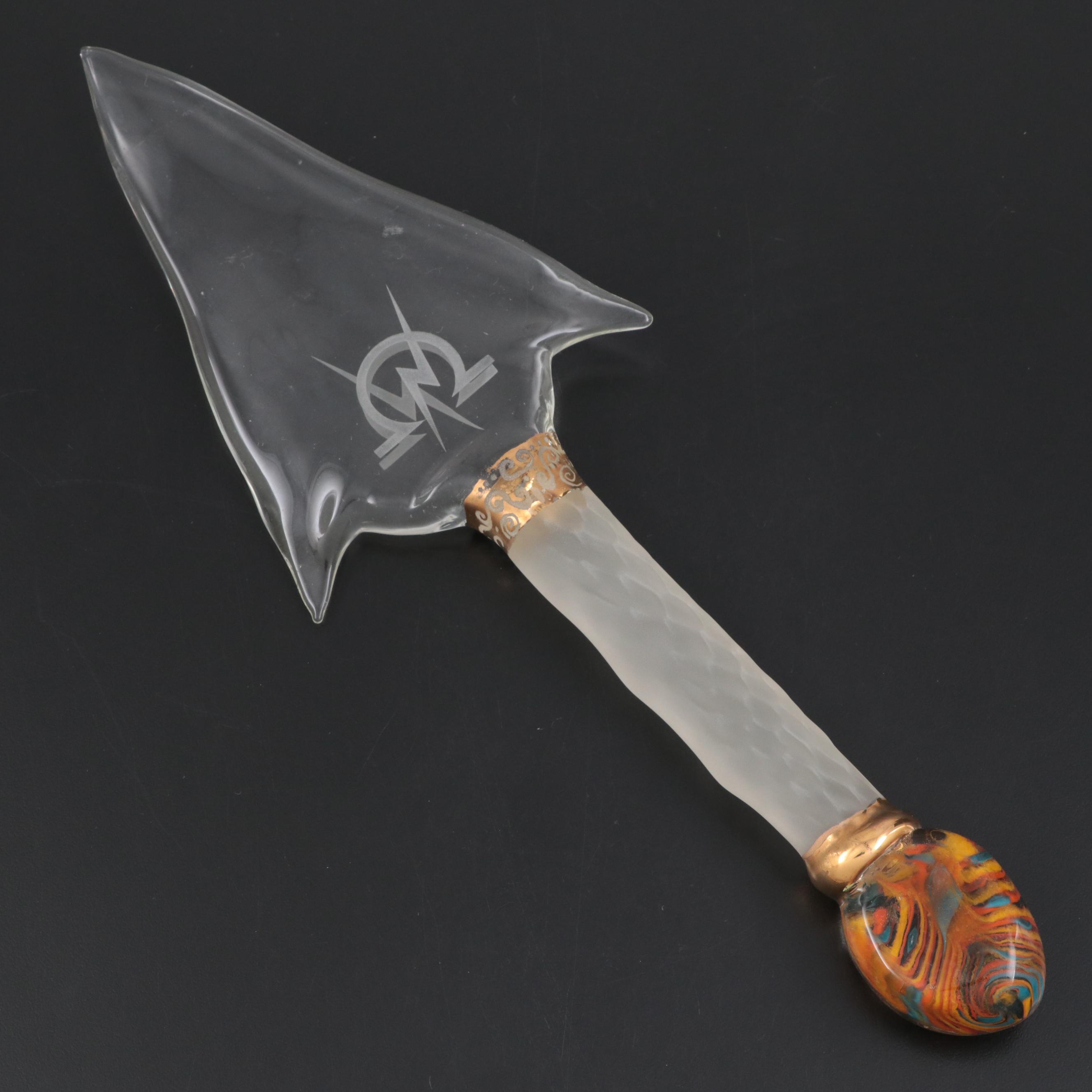 Studio Art Glass Etched Omega Psi Phi Lightning Bolt Spear Head
