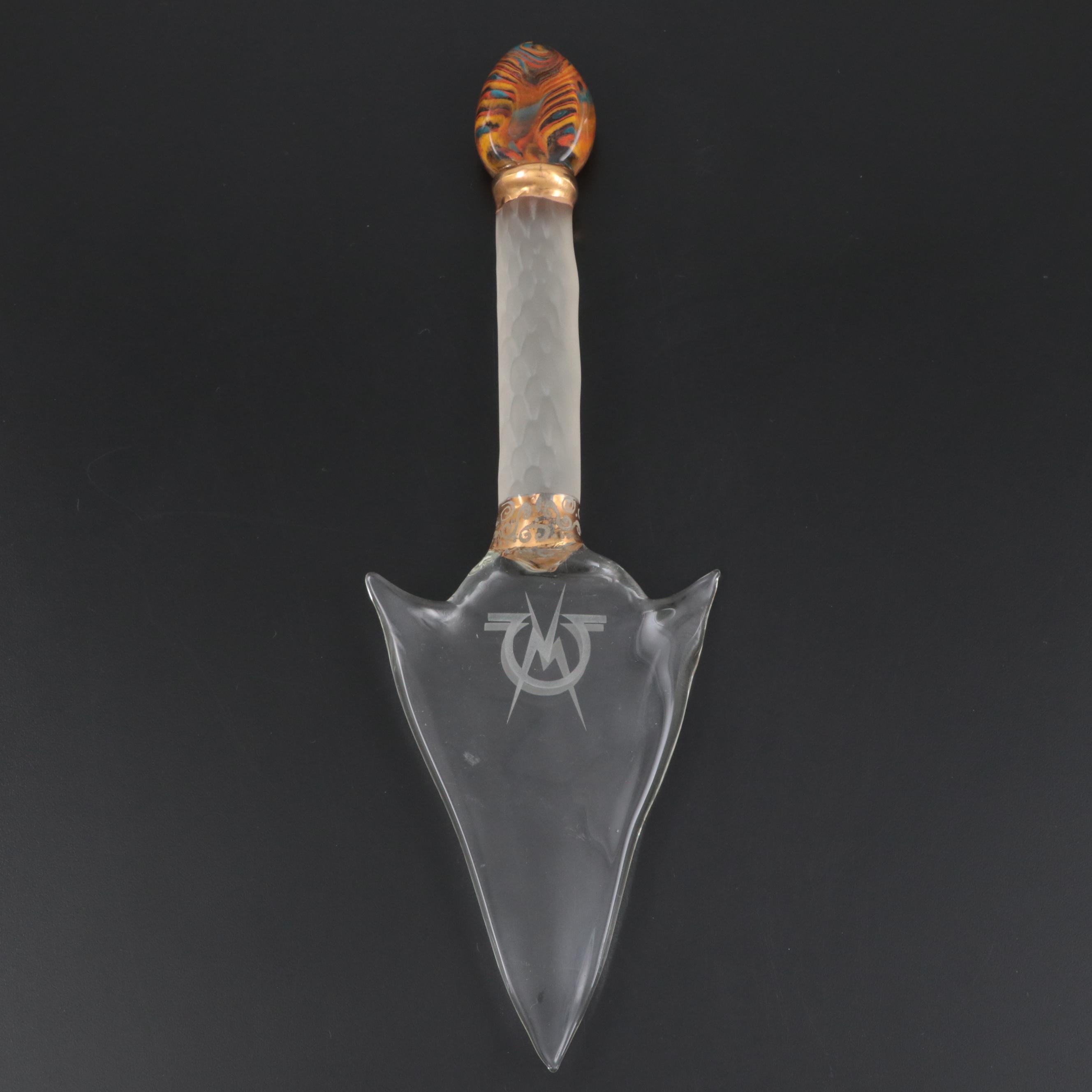 Studio Art Glass Etched Omega Psi Phi Lightning Bolt Spear Head