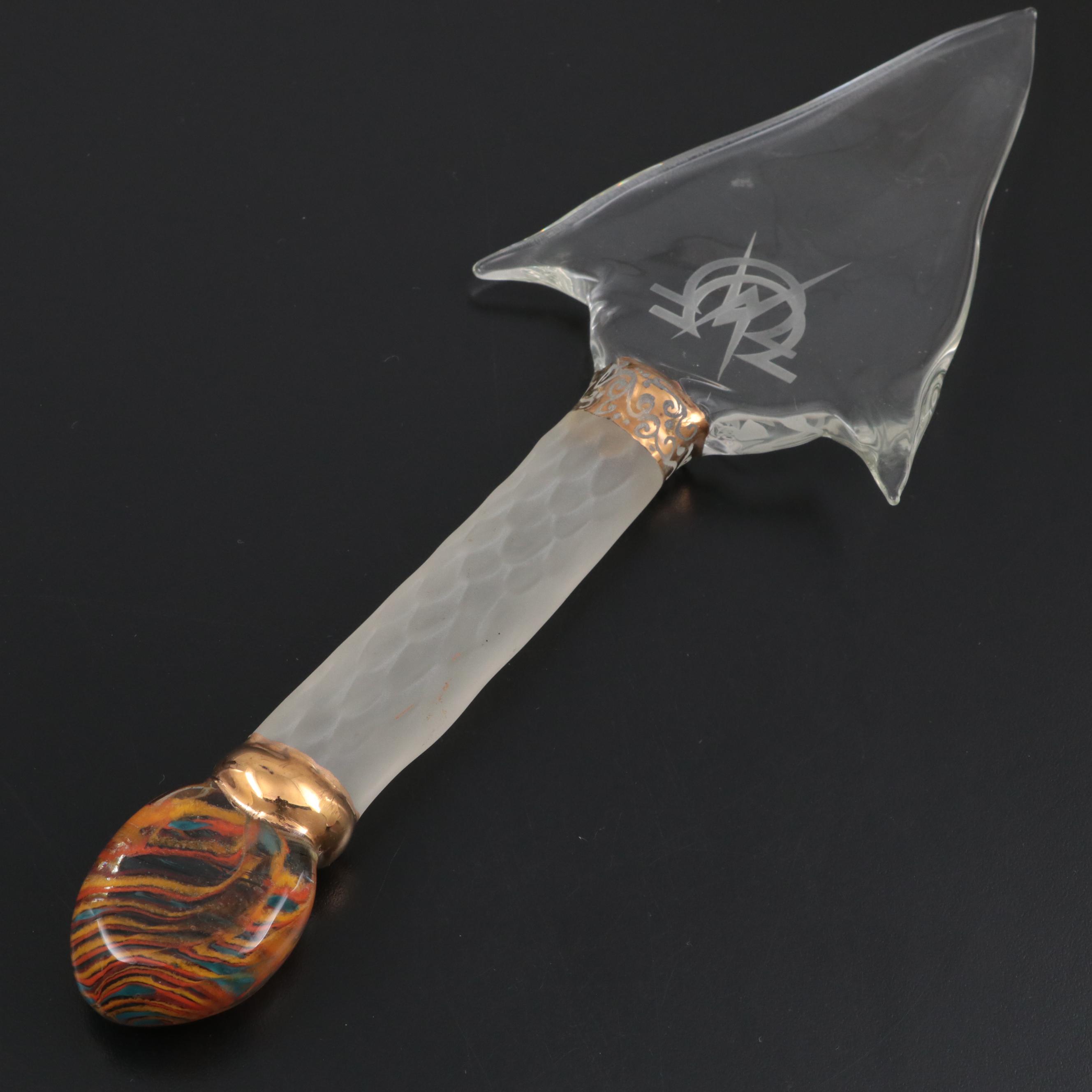 Studio Art Glass Etched Omega Psi Phi Lightning Bolt Spear Head