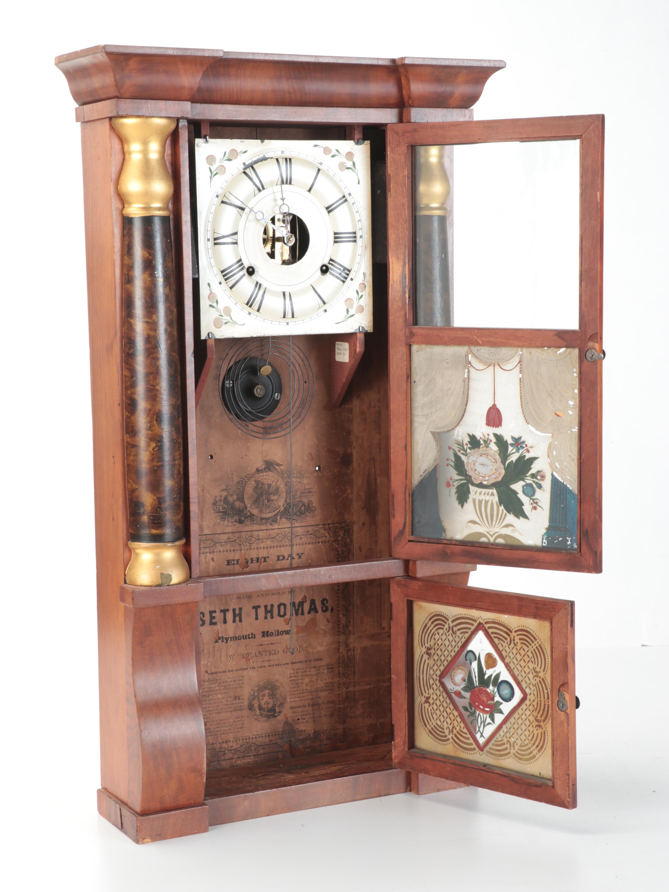 Seth Thomas American Empire Mantel Clock with Reverse Glass Painted Panels