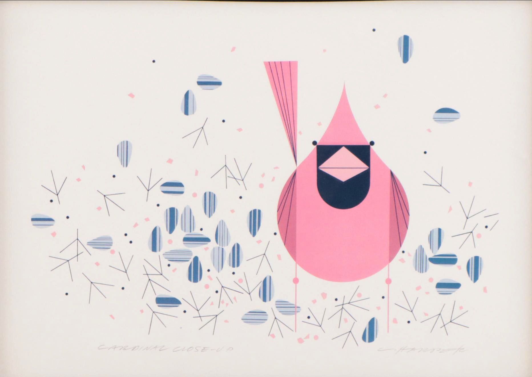Charley Harper Offset Lithograph "Cardinal Close-Up"