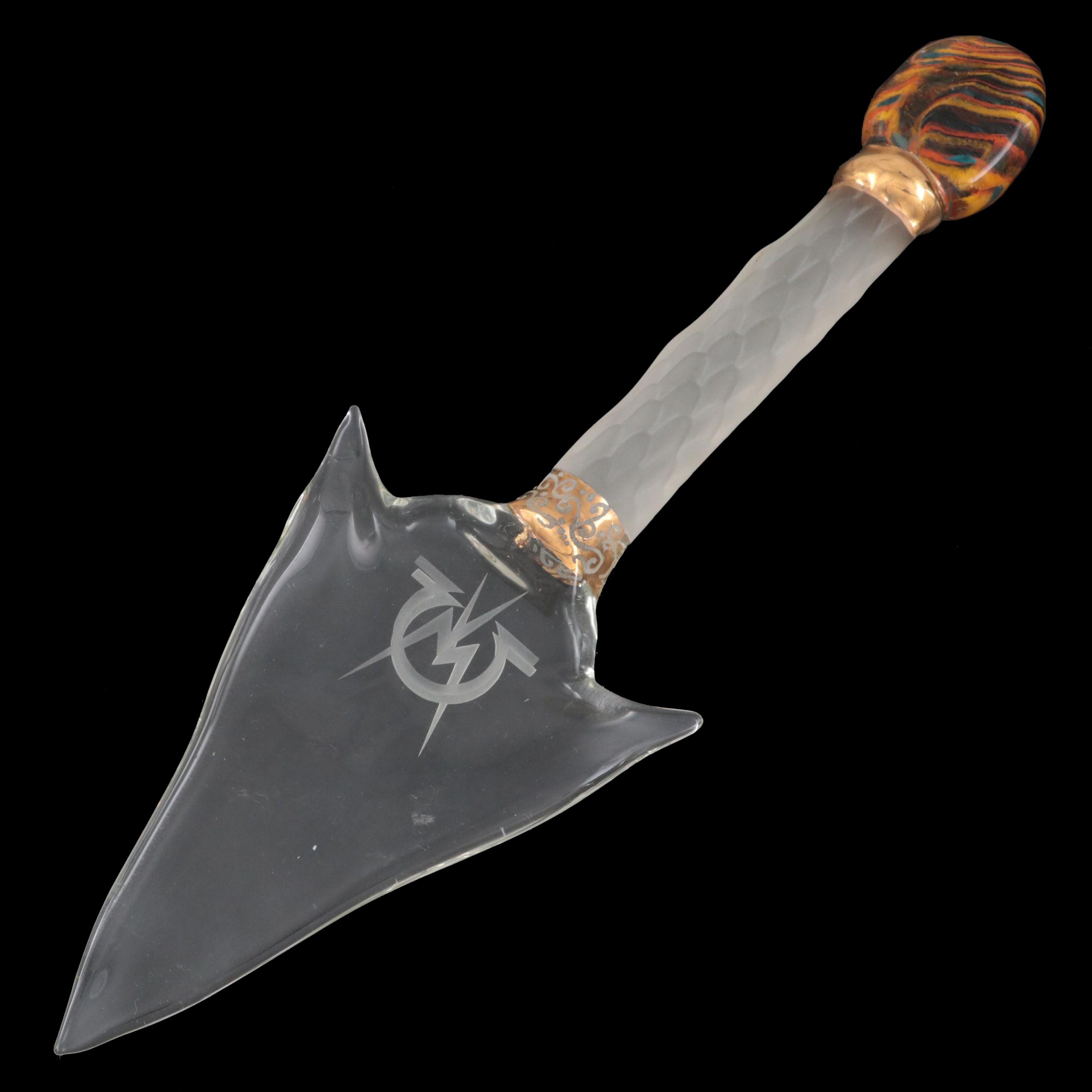 Studio Art Glass Etched Omega Psi Phi Lightning Bolt Spear Head