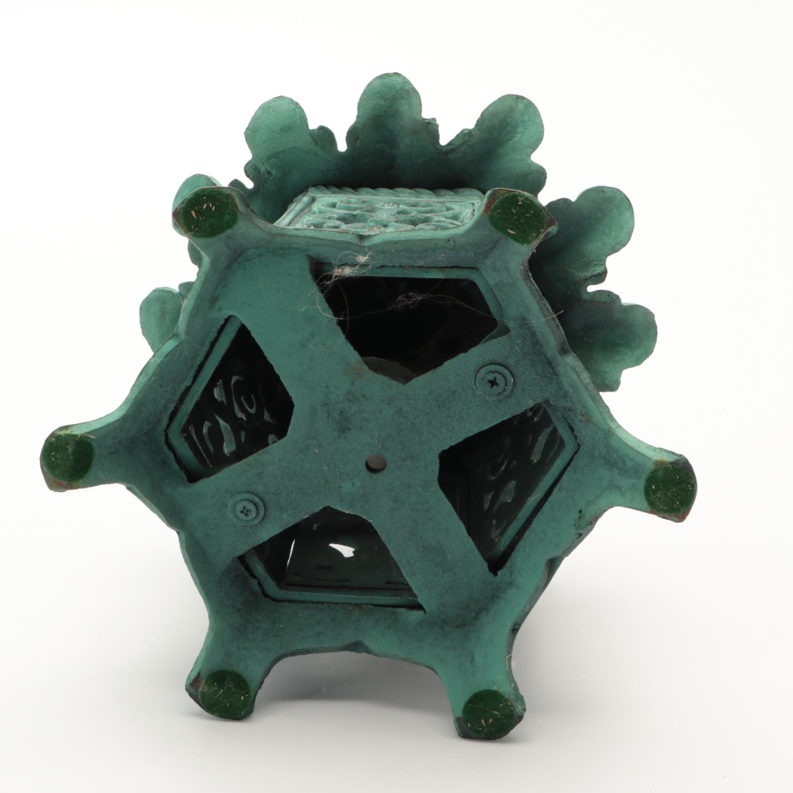 East Asian Patinated Cast Iron Pagoda Lantern with Hemispherical Sundial