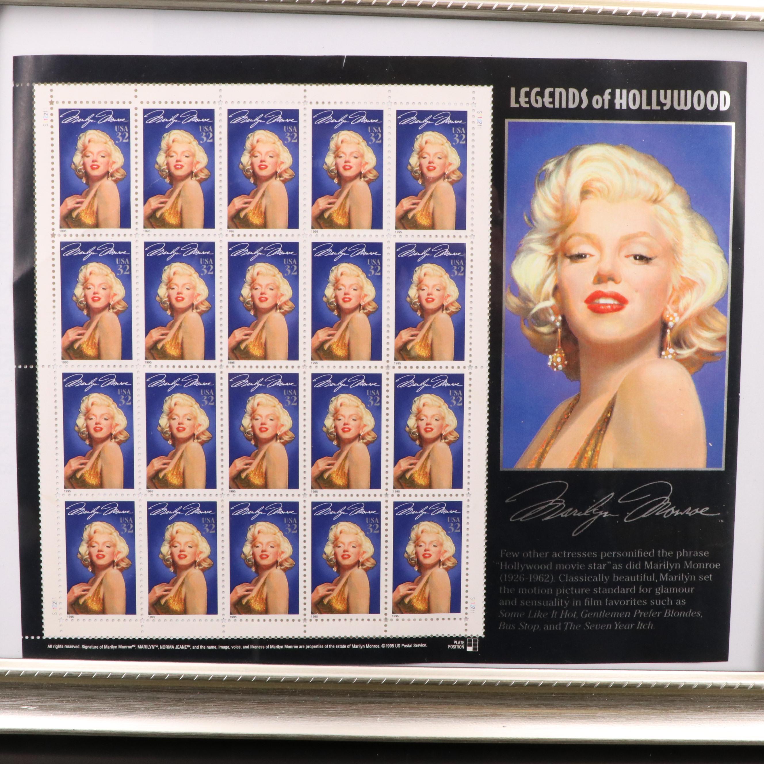 Small Stamp Collection Including Marilyn Monroe and Golden Replicas