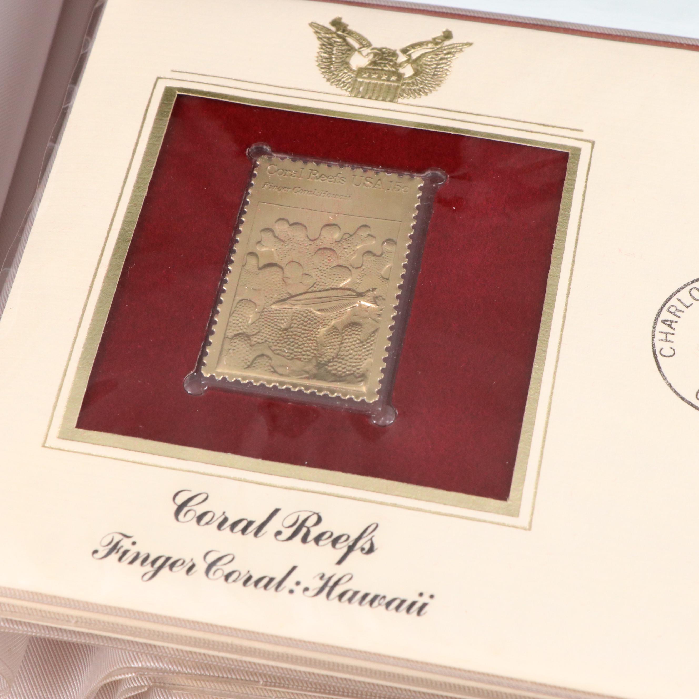 Small Stamp Collection Including Marilyn Monroe and Golden Replicas