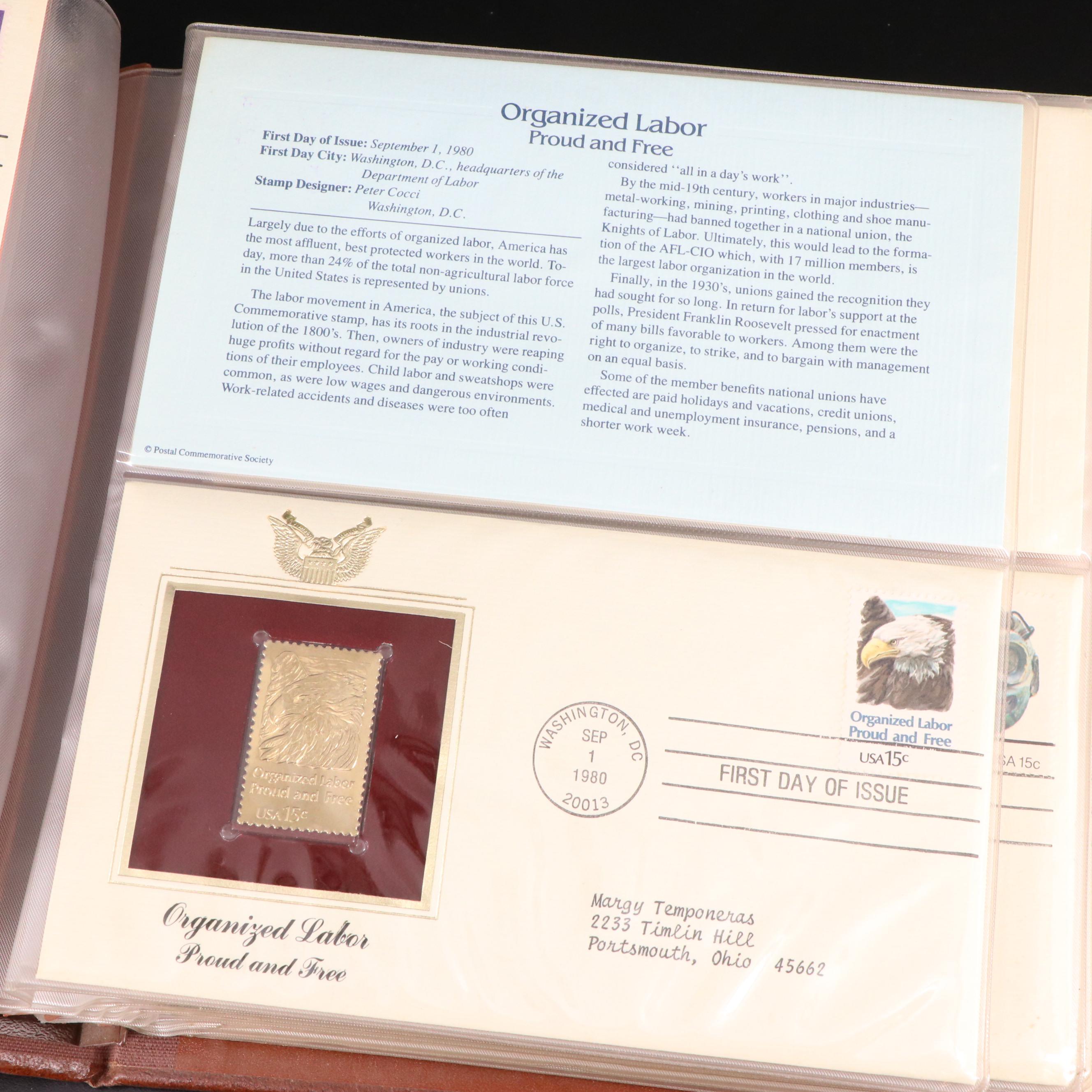 Small Stamp Collection Including Marilyn Monroe and Golden Replicas