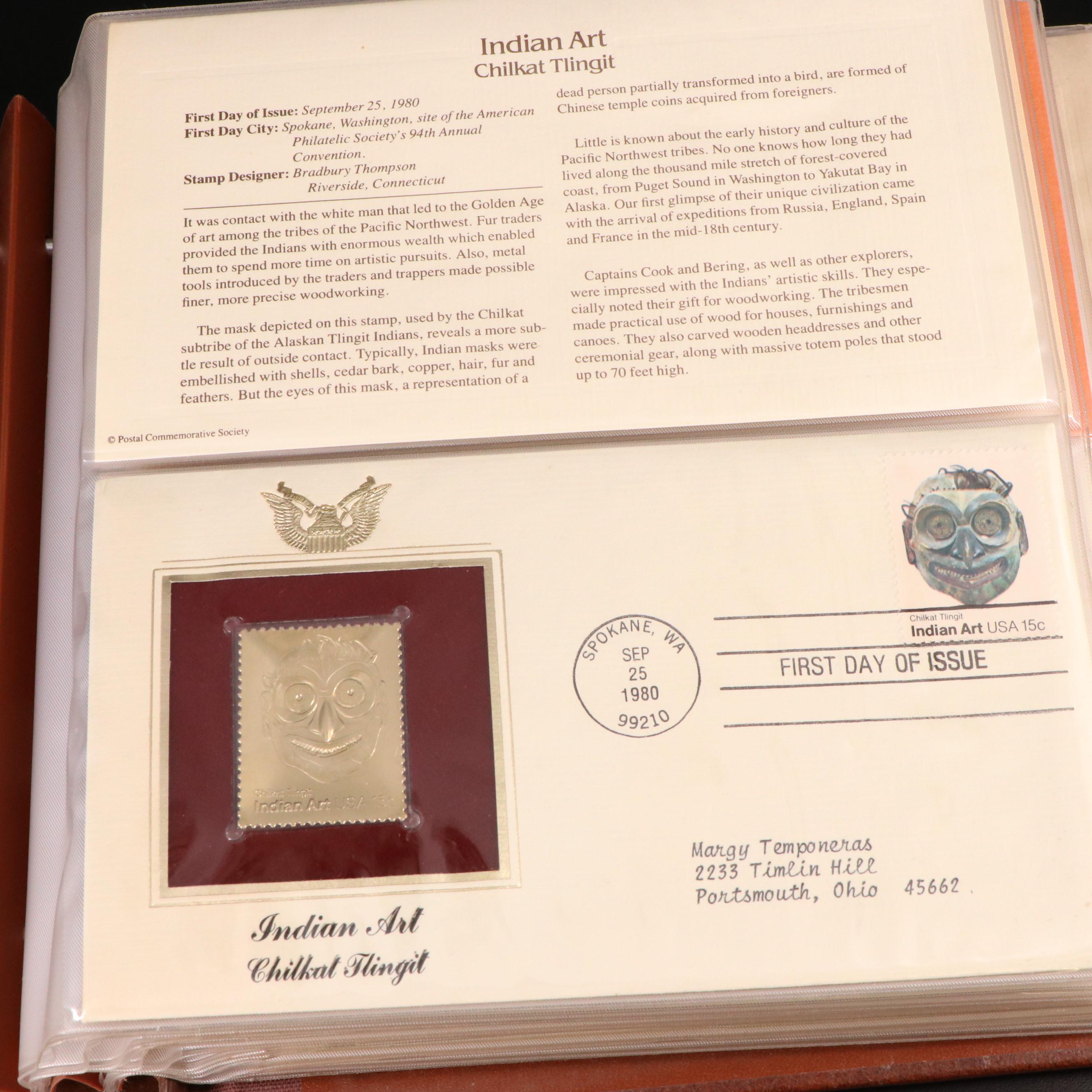 Small Stamp Collection Including Marilyn Monroe and Golden Replicas