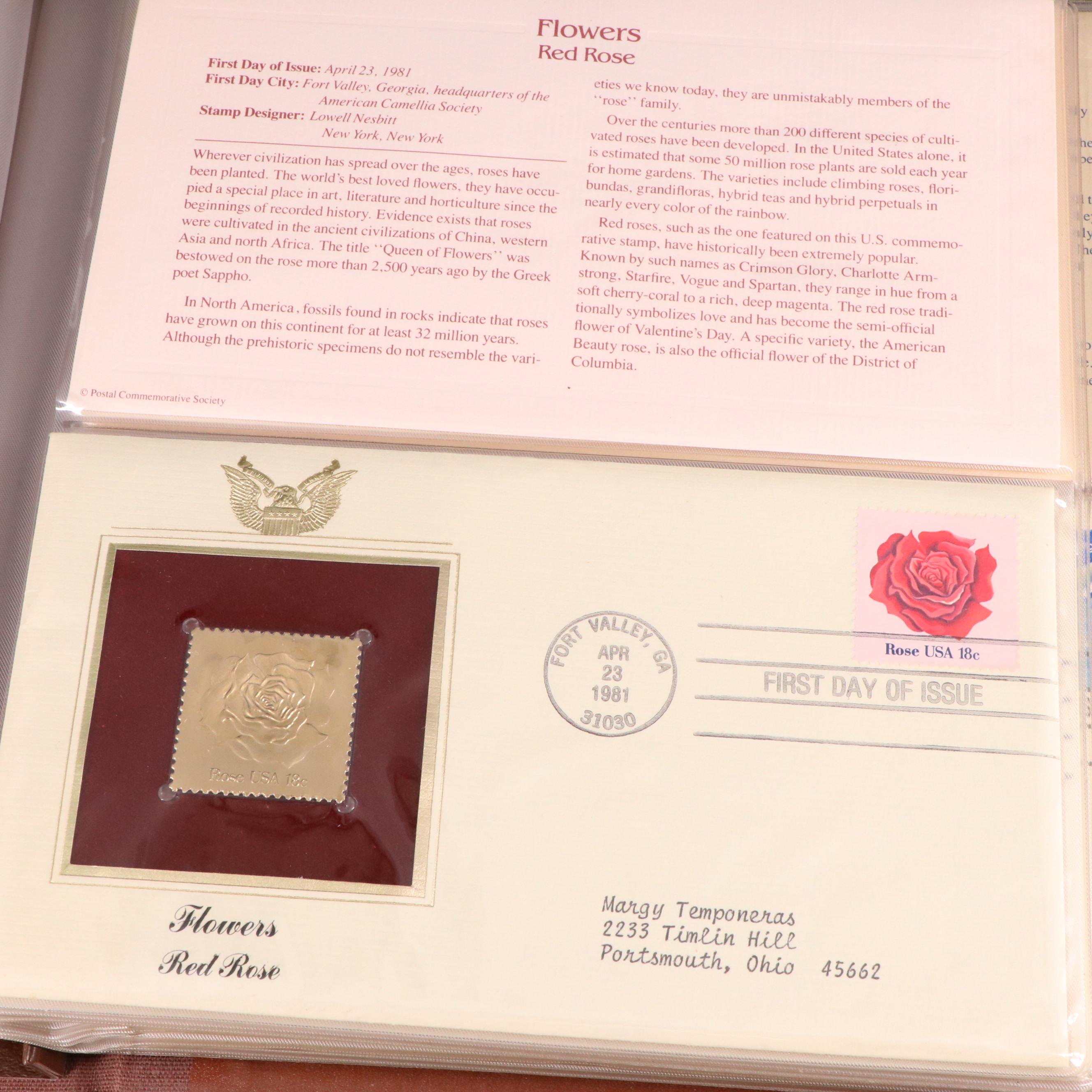 Small Stamp Collection Including Marilyn Monroe and Golden Replicas