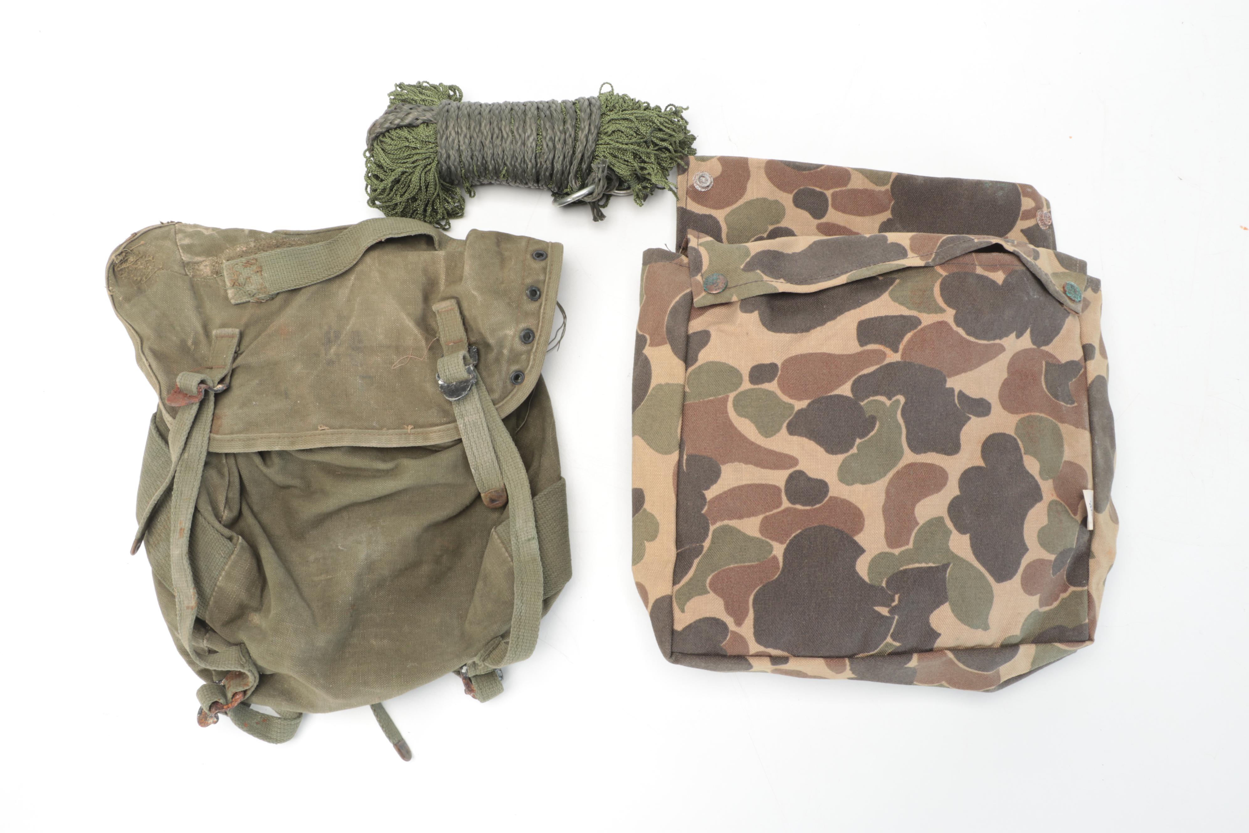 U. S. Army ALICE Pack, Pouches, Netting Hat and More Gear, Late 20th Century