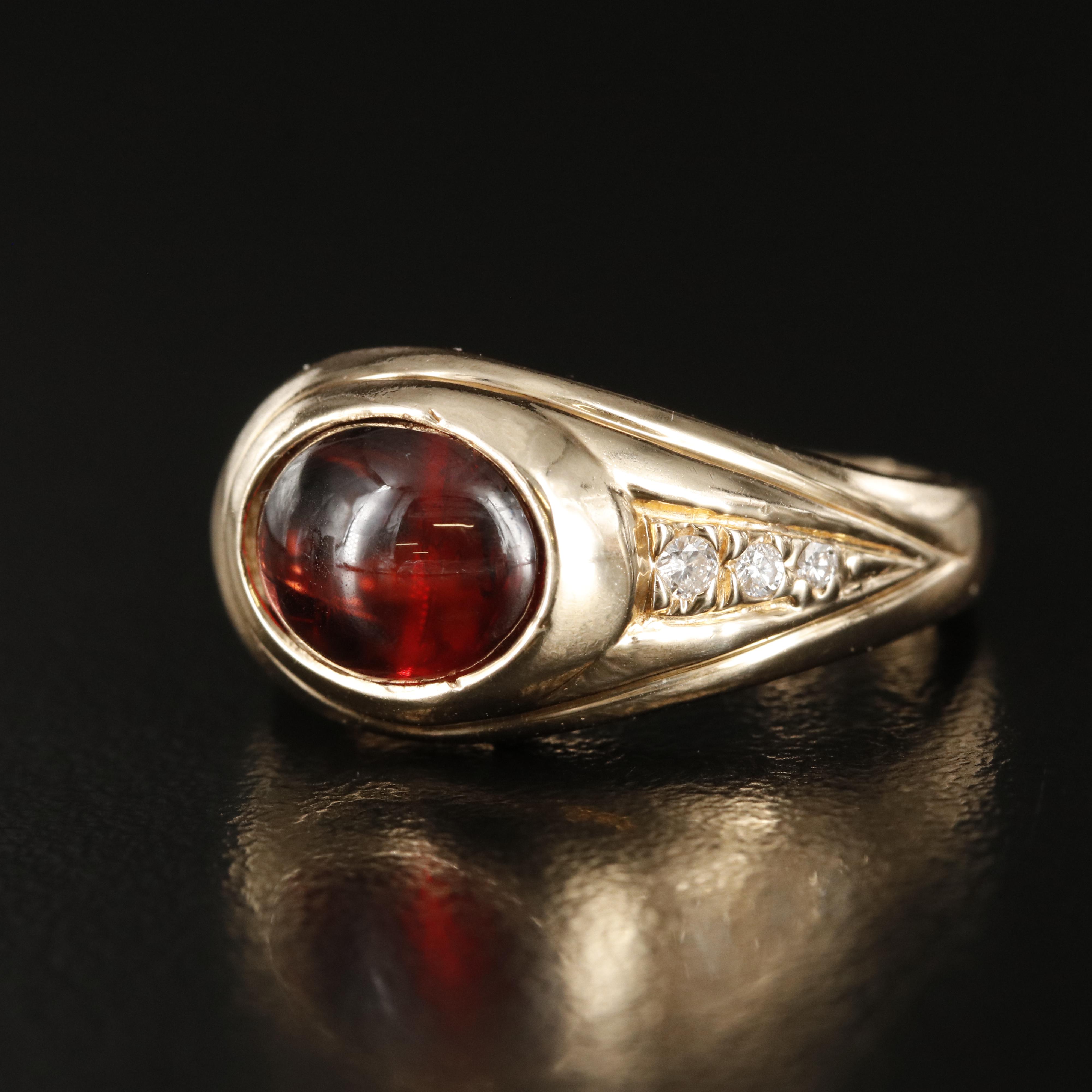 14K Garnet and Diamond Bezel Set Ring