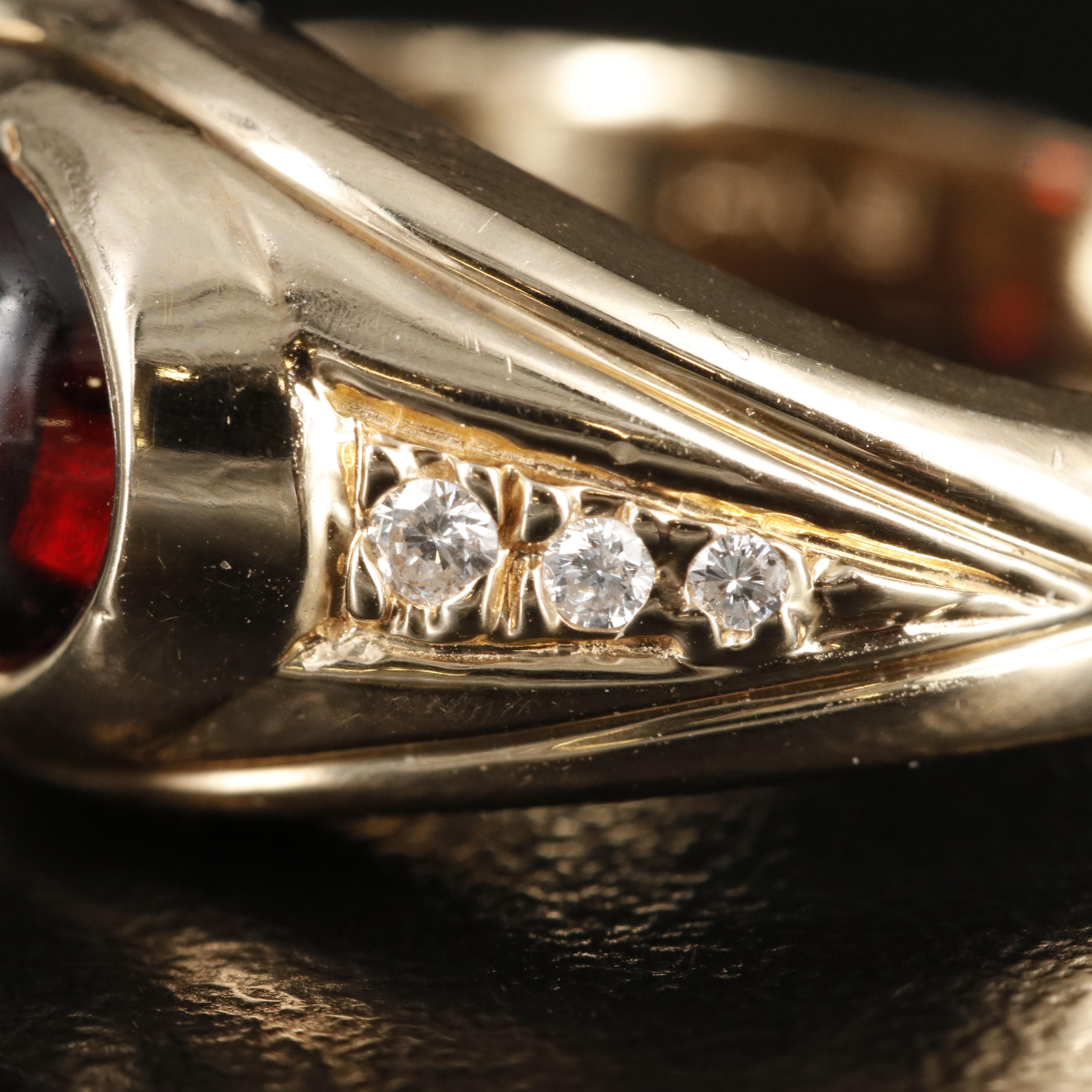 14K Garnet and Diamond Bezel Set Ring