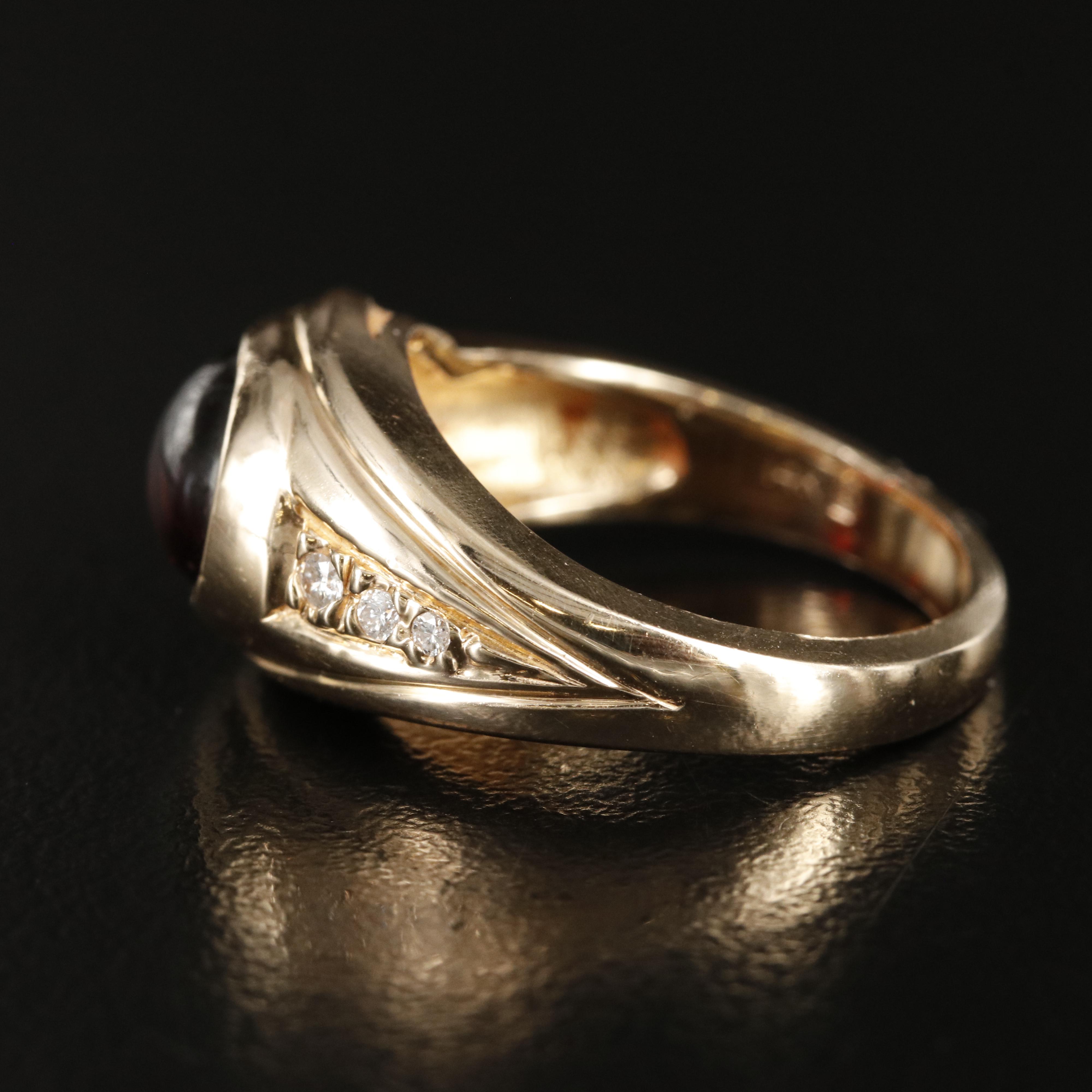 14K Garnet and Diamond Bezel Set Ring