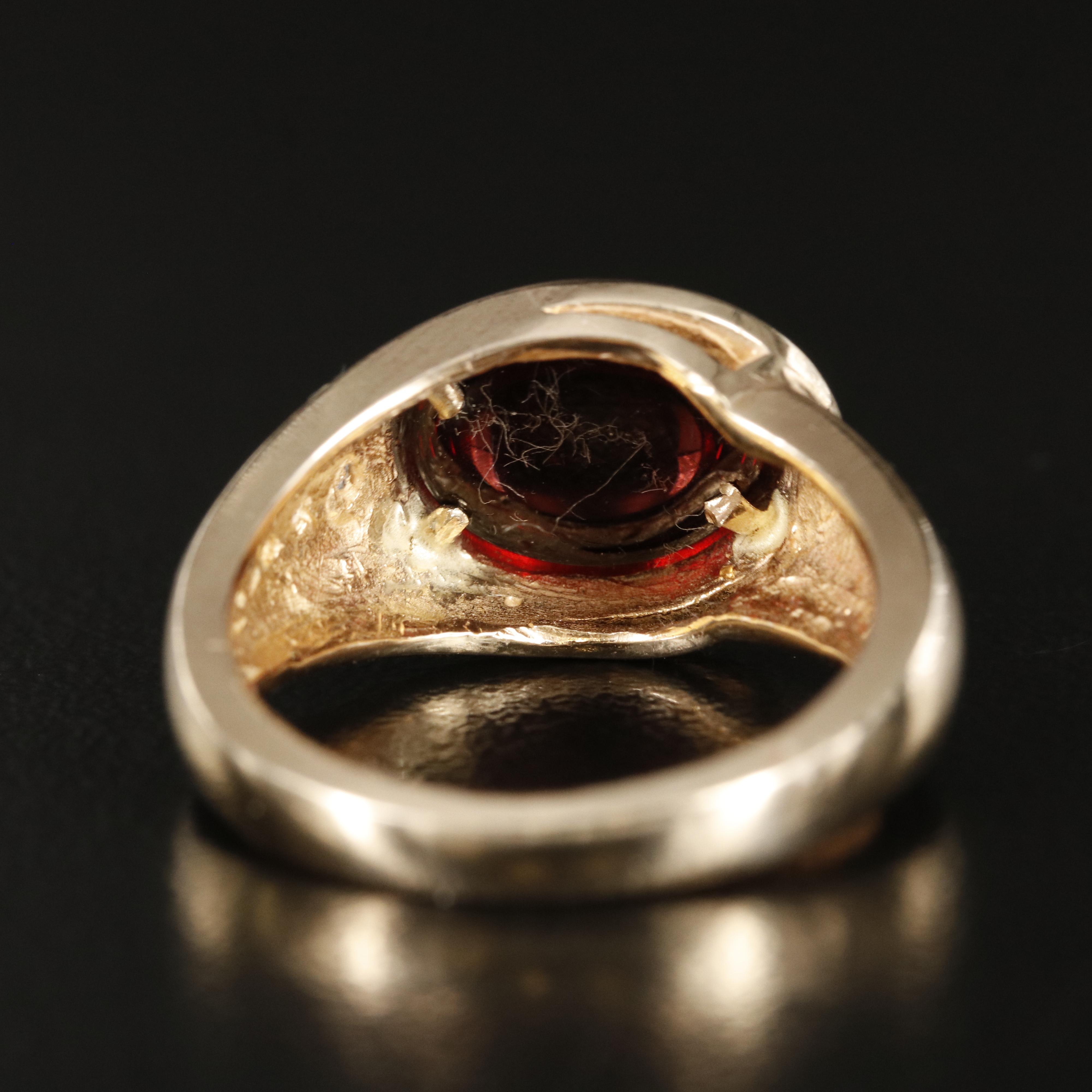 14K Garnet and Diamond Bezel Set Ring