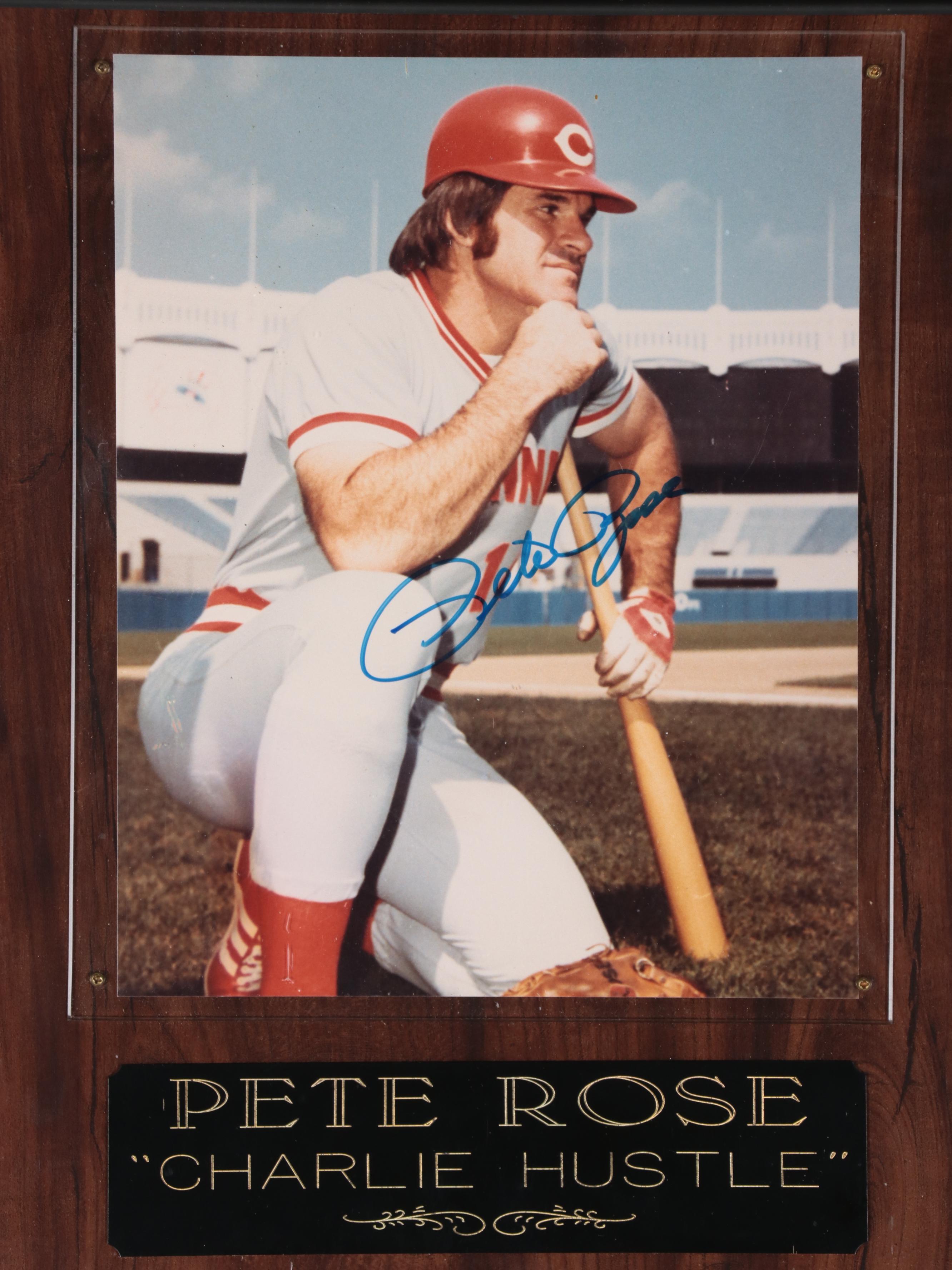 Pete Rose Signed "Charlie Hustle" Display, Cincinnati Reds, MVP