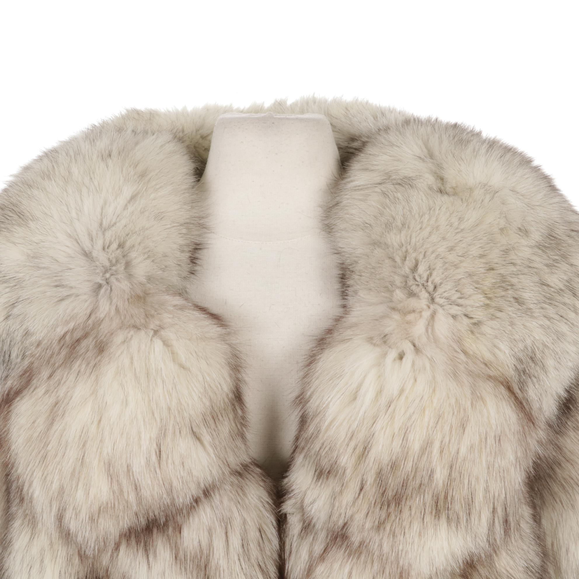 Fox Fur Hooded Coat with Widespread Collar