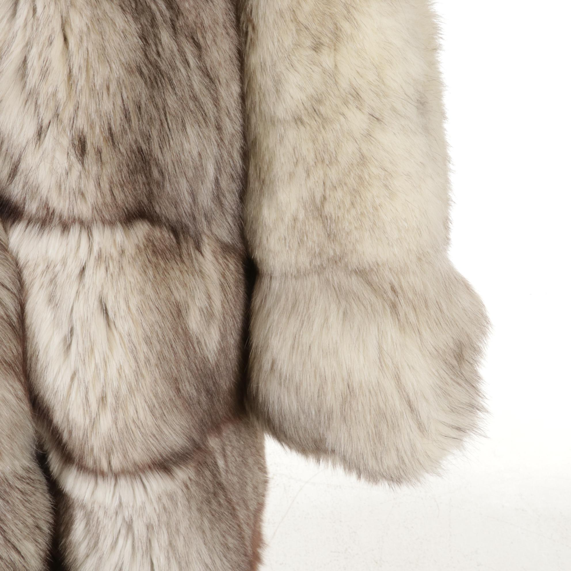 Fox Fur Hooded Coat with Widespread Collar