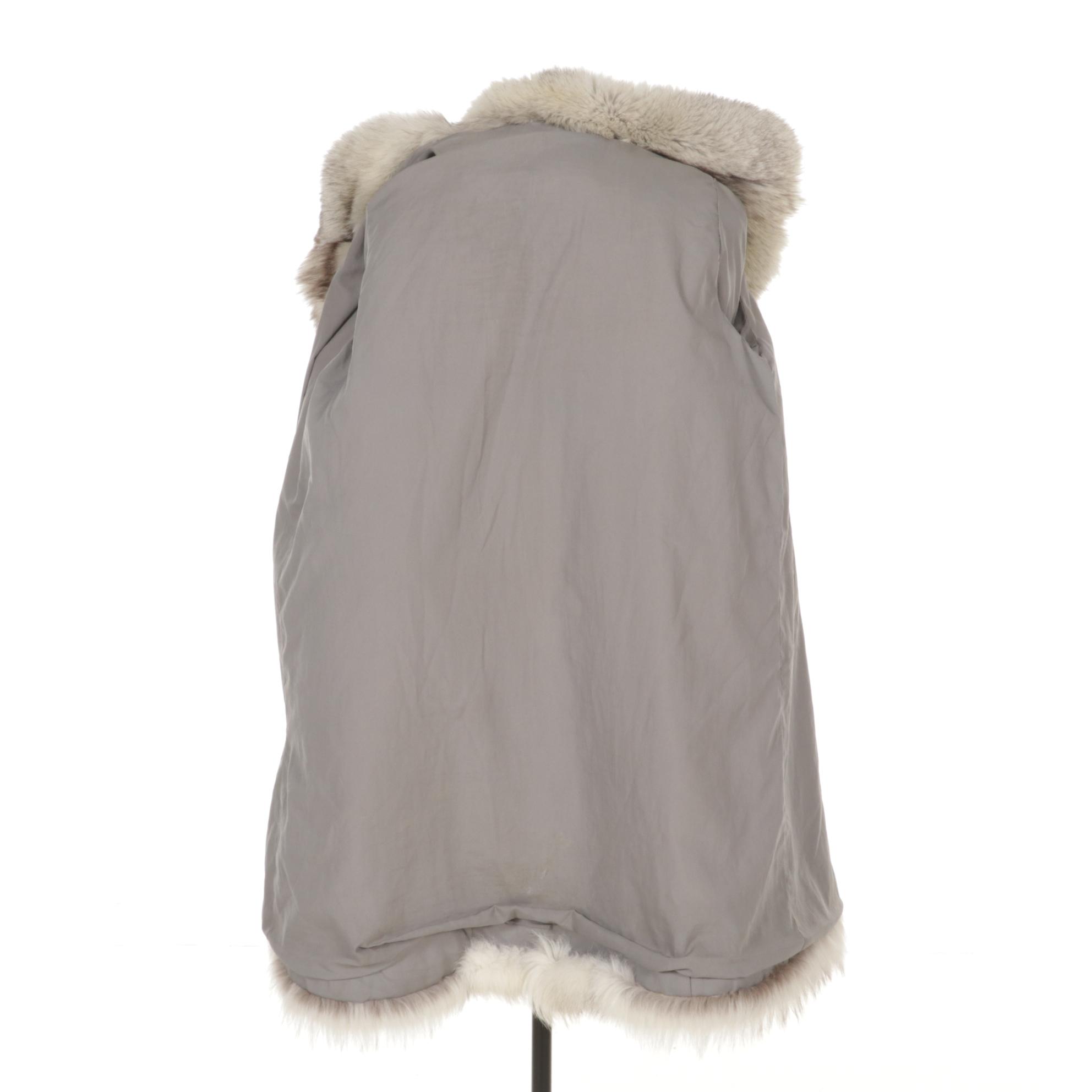 Fox Fur Hooded Coat with Widespread Collar