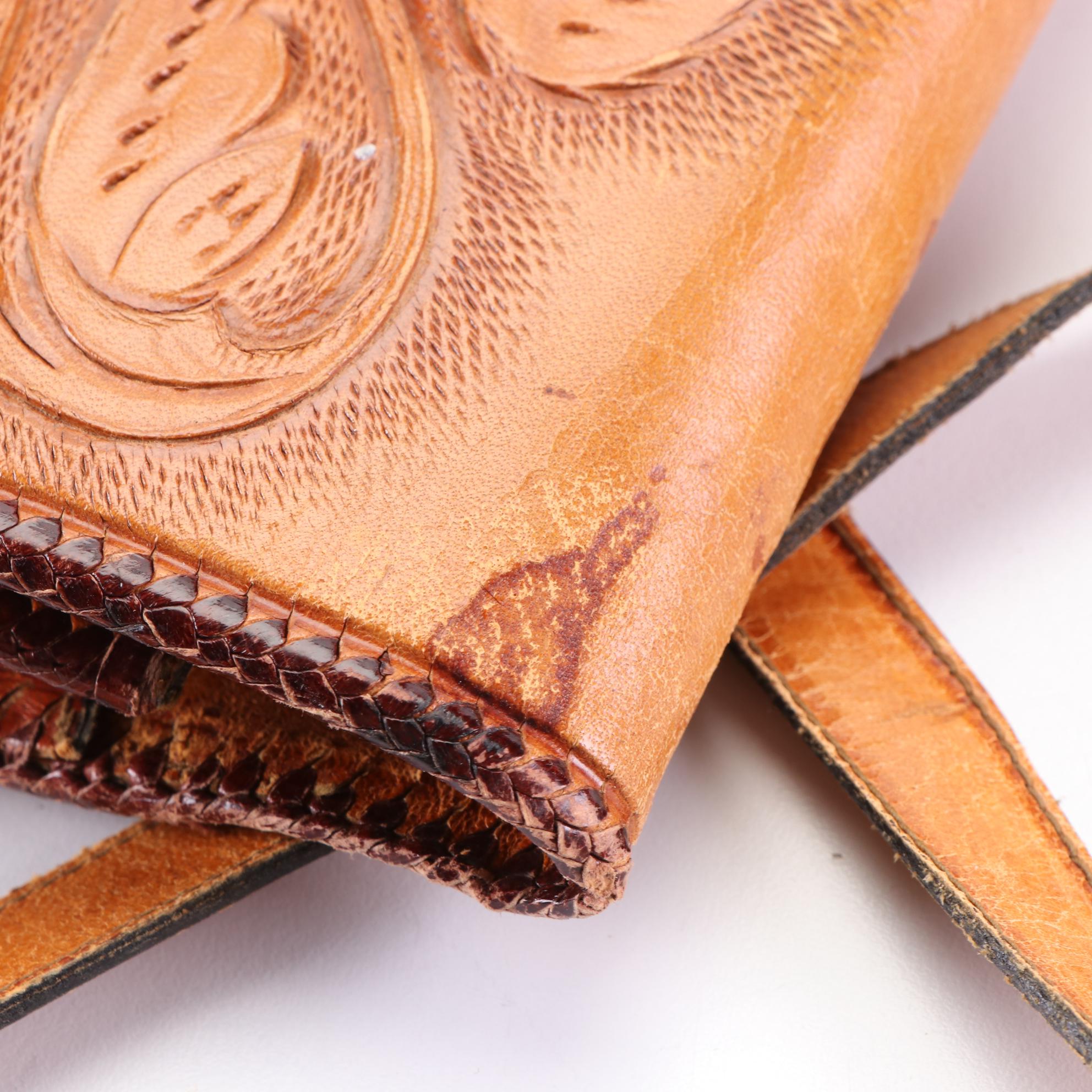 Hand Tooled Leather Shoulder Bag with Convertible Strap