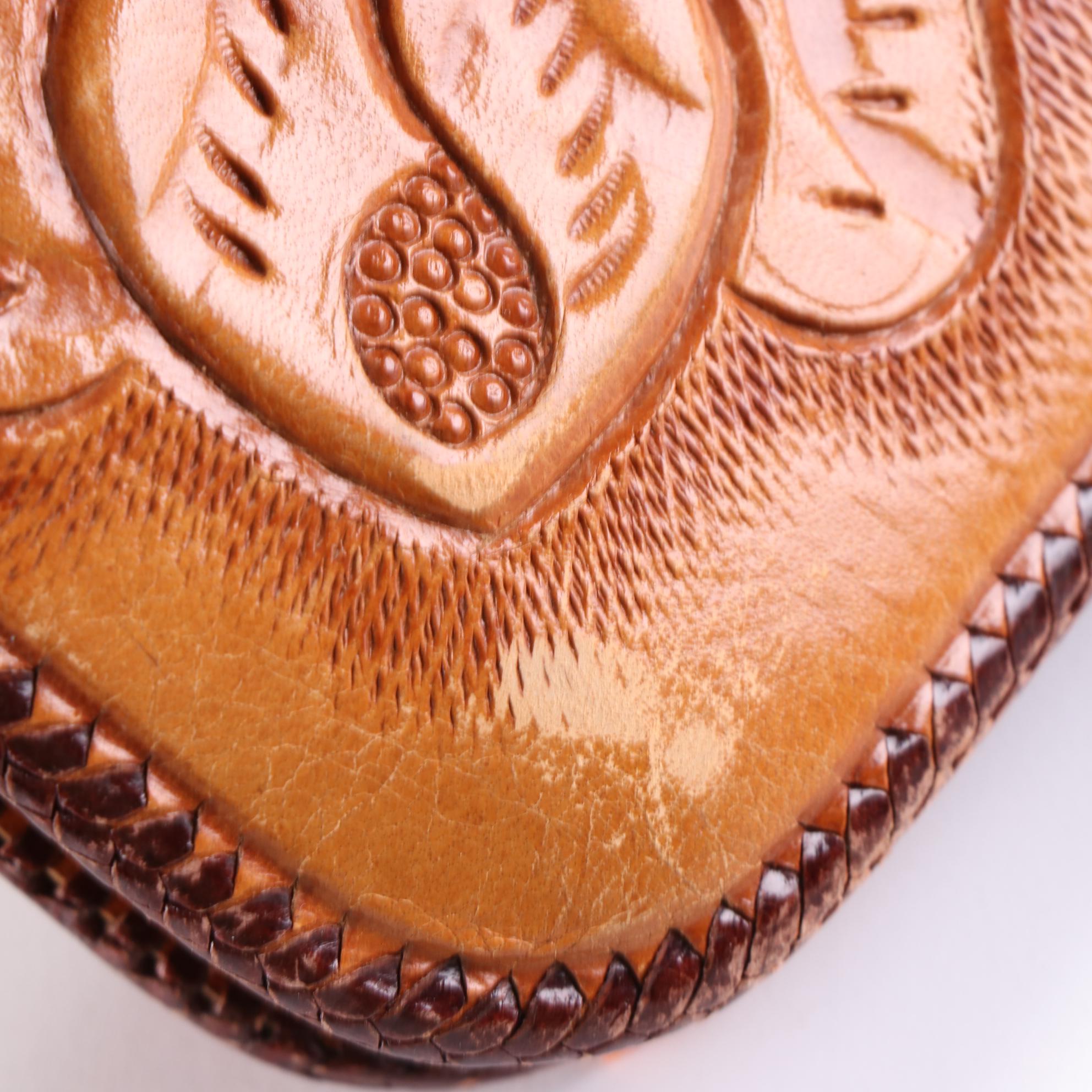 Hand Tooled Leather Shoulder Bag with Convertible Strap